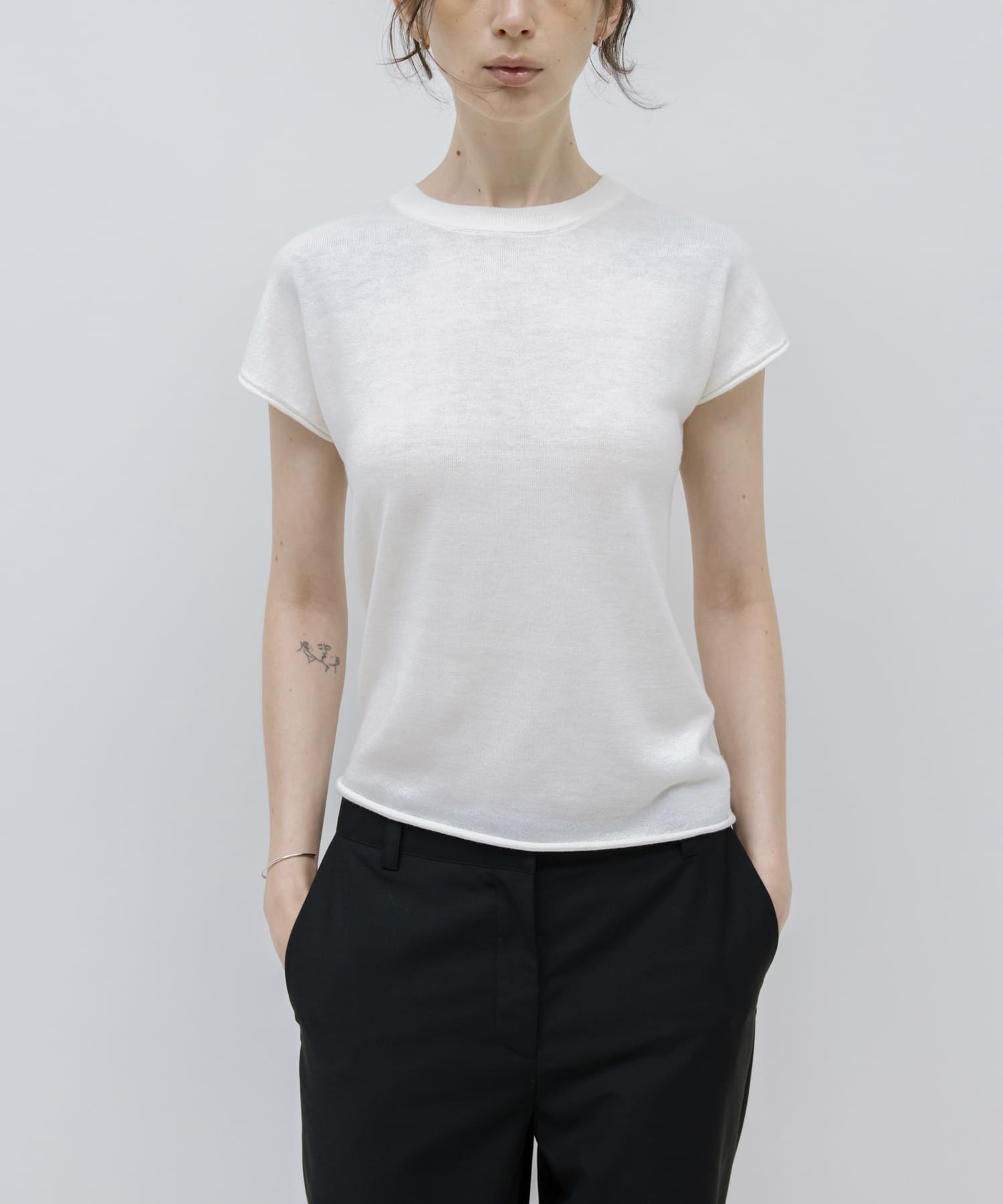 STUDIO DOE　French Sleeve Knit Top WHITE S