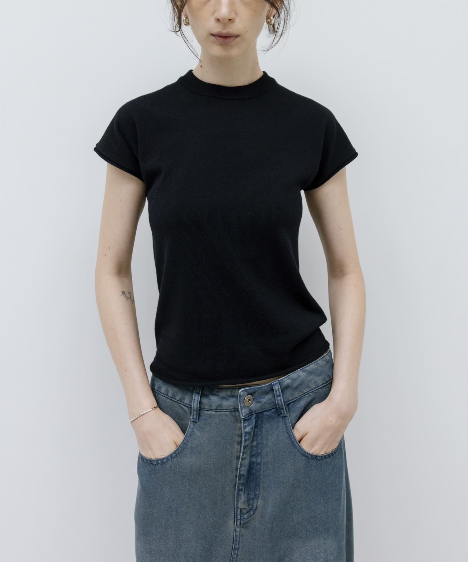 STUDIO DOE　French Sleeve Knit Top BLACK S