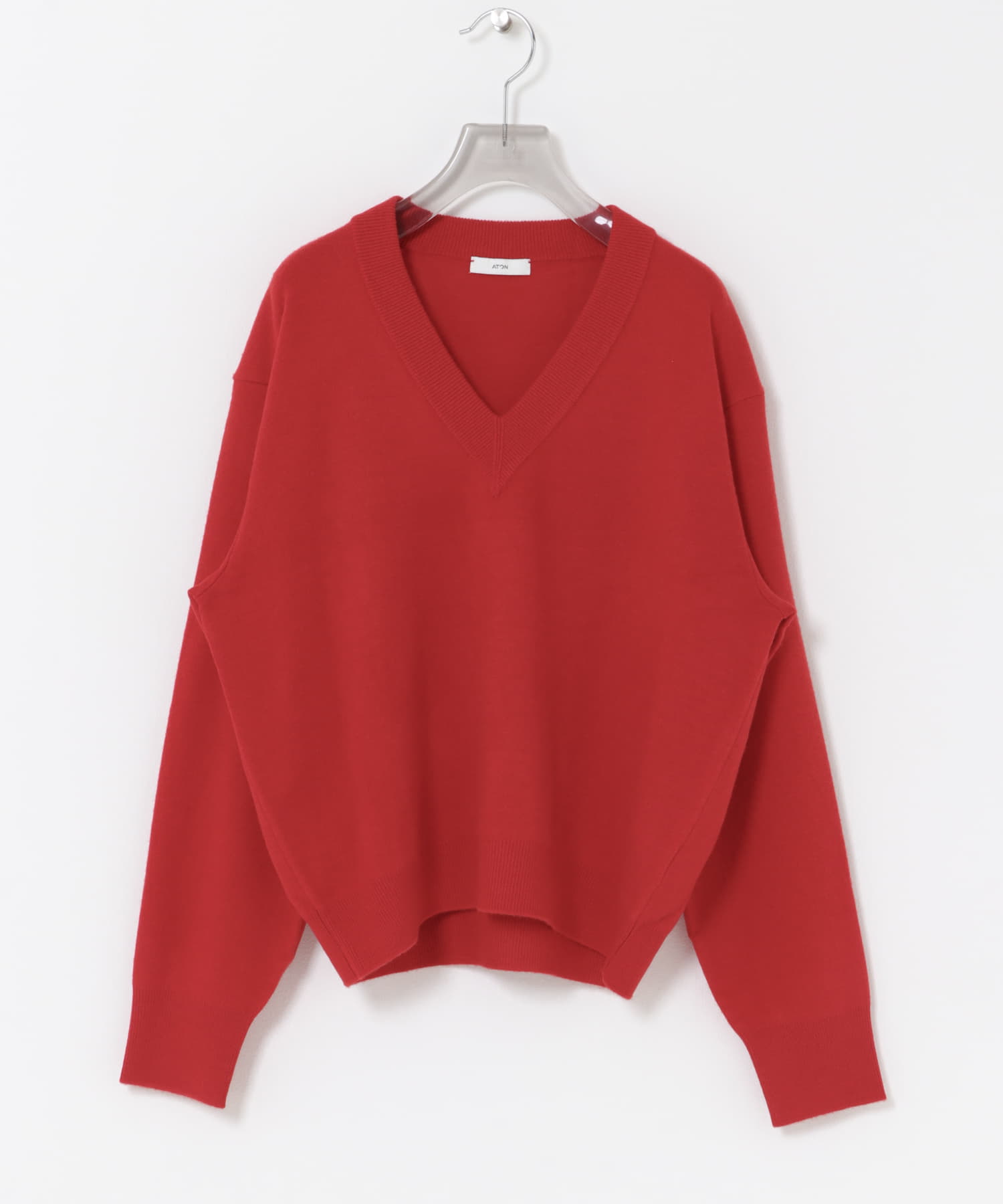 ATON　MERINO COLLEGE SWEATER RED 2