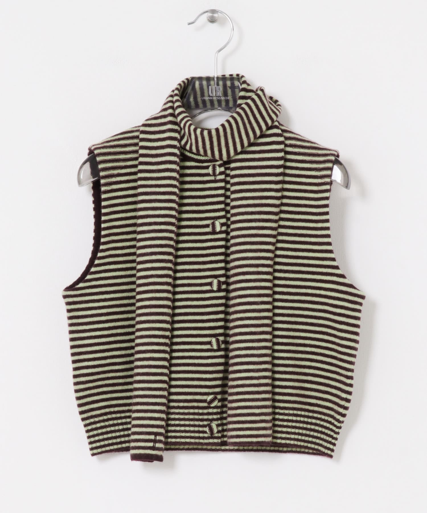 TAN　CASHMERE STRIPED KT VEST WINExLT GN FREE
