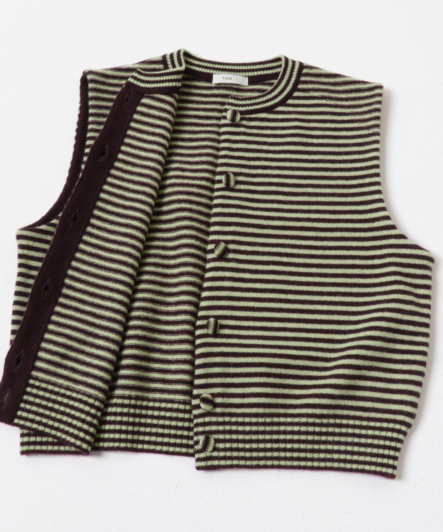 TAN　CASHMERE STRIPED KT VEST WINExLT GN FREE