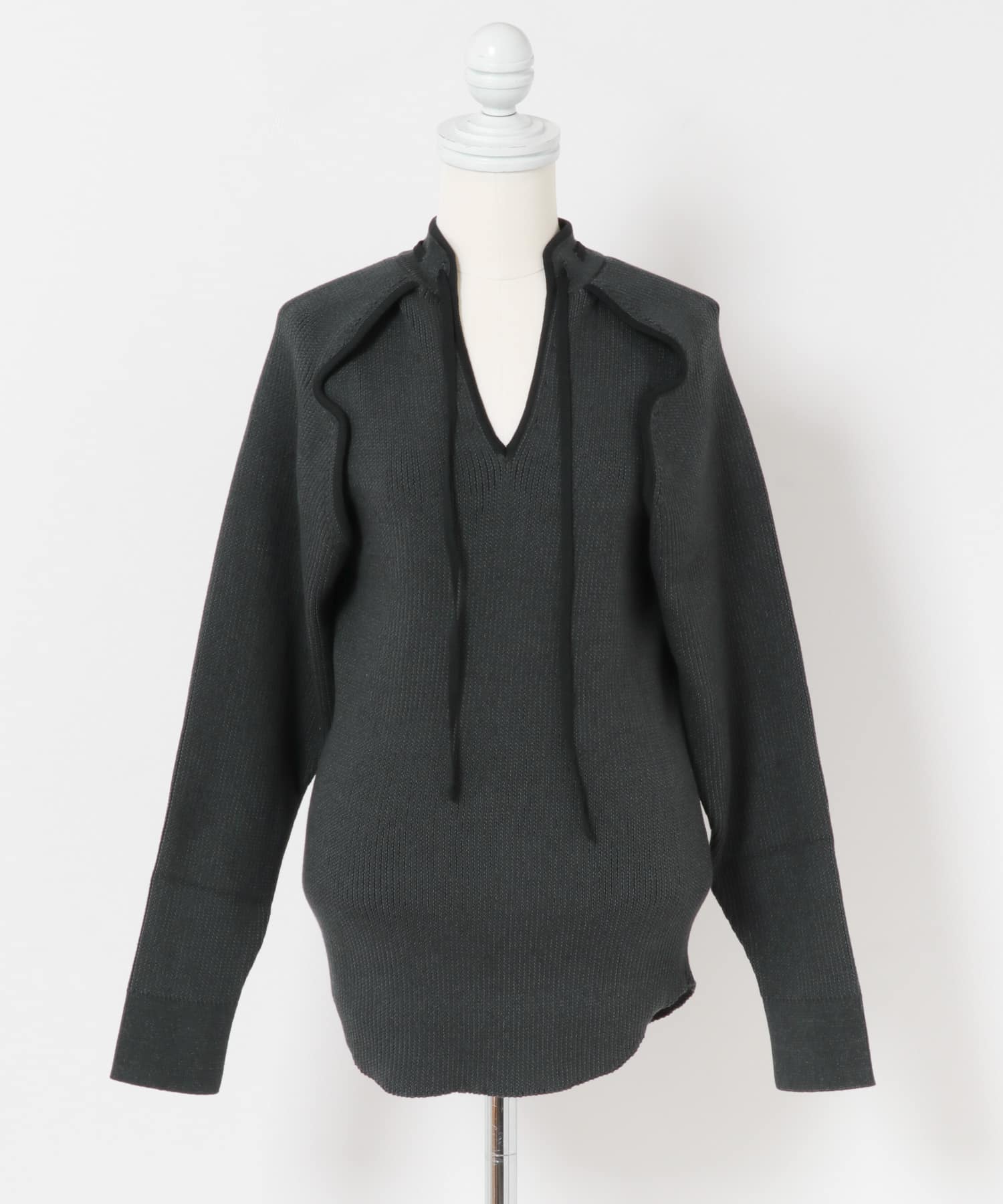 TAN　OPEN SLEEVE V/NECK KNIT STEEL GRAY 1