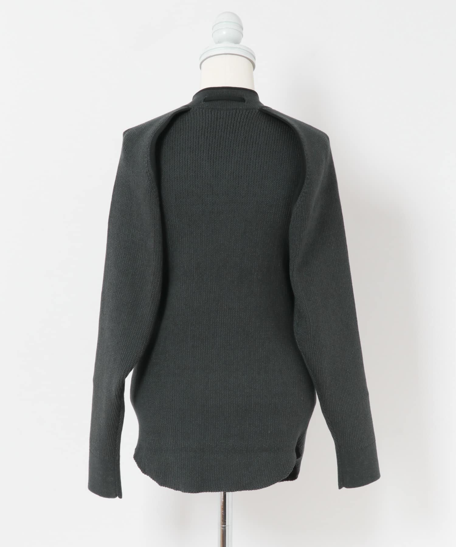 TAN　OPEN SLEEVE V/NECK KNIT STEEL GRAY 1