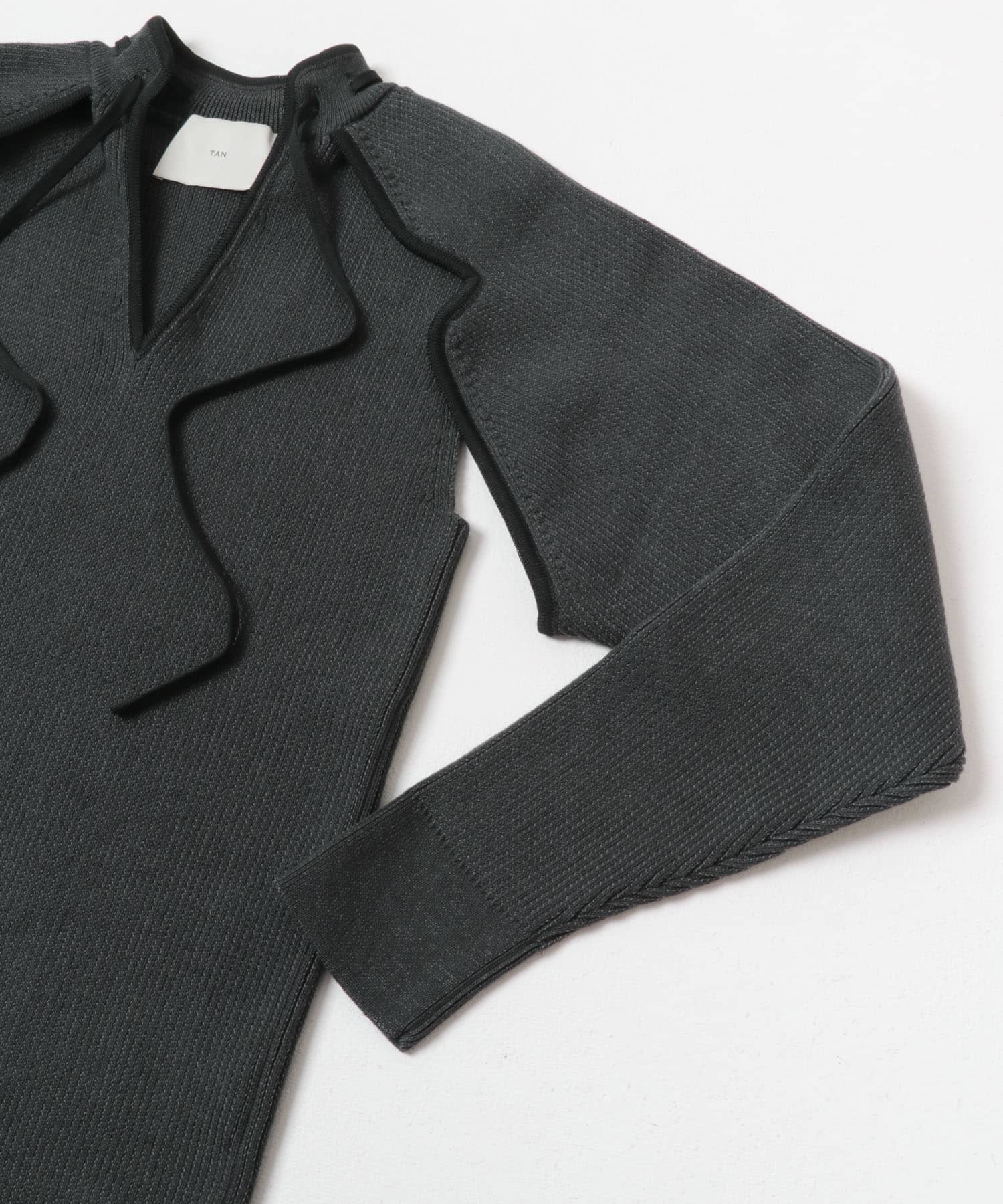 TAN　OPEN SLEEVE V/NECK KNIT STEEL GRAY 1