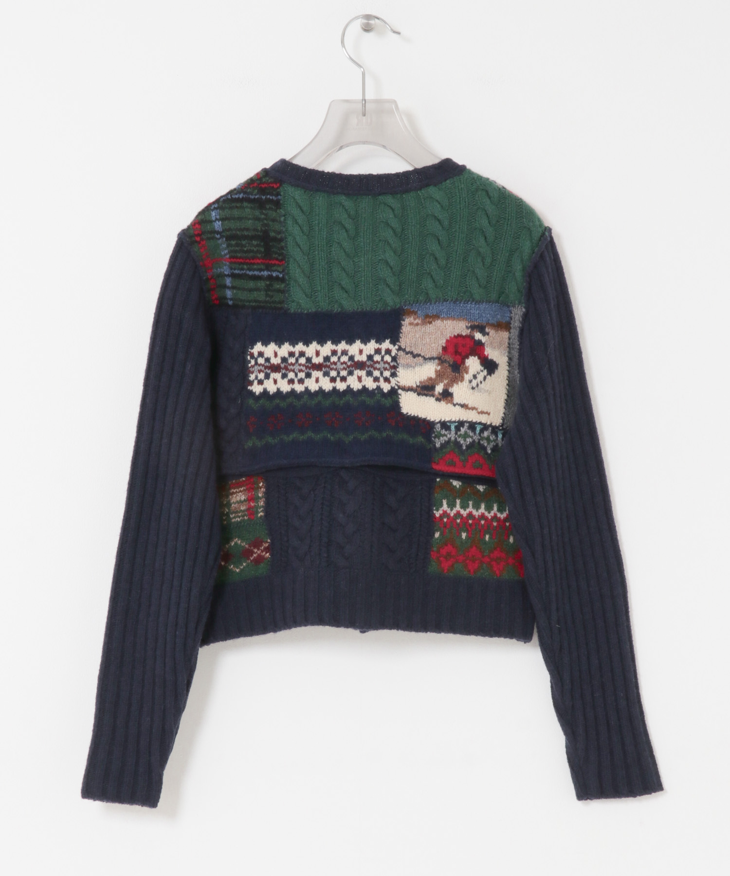 CURRENTAGE　PATCHWORK HAND KNIT ネイビー FREE