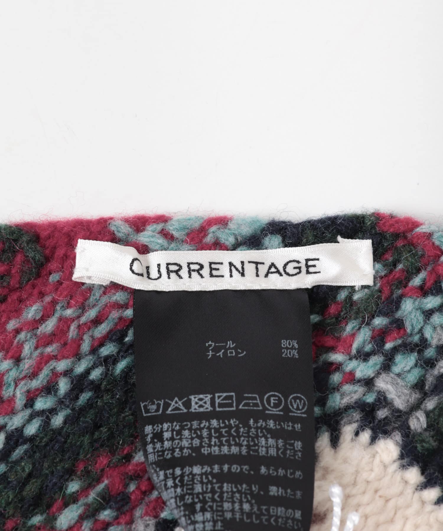 CURRENTAGE　PATCHWORK HAND KNIT SCARF ネイビー FREE