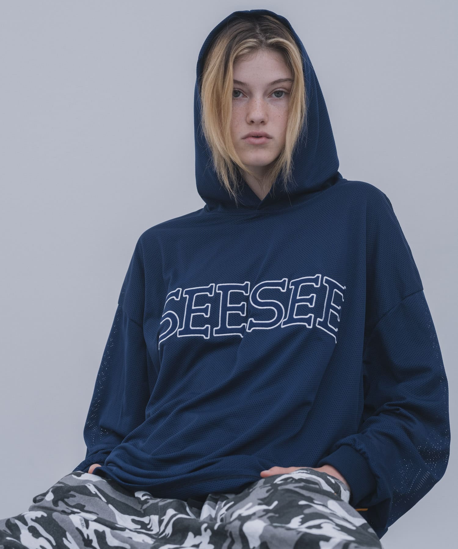 SEE SEE　SUPER BIG HOODY MESH LS R NAVY M