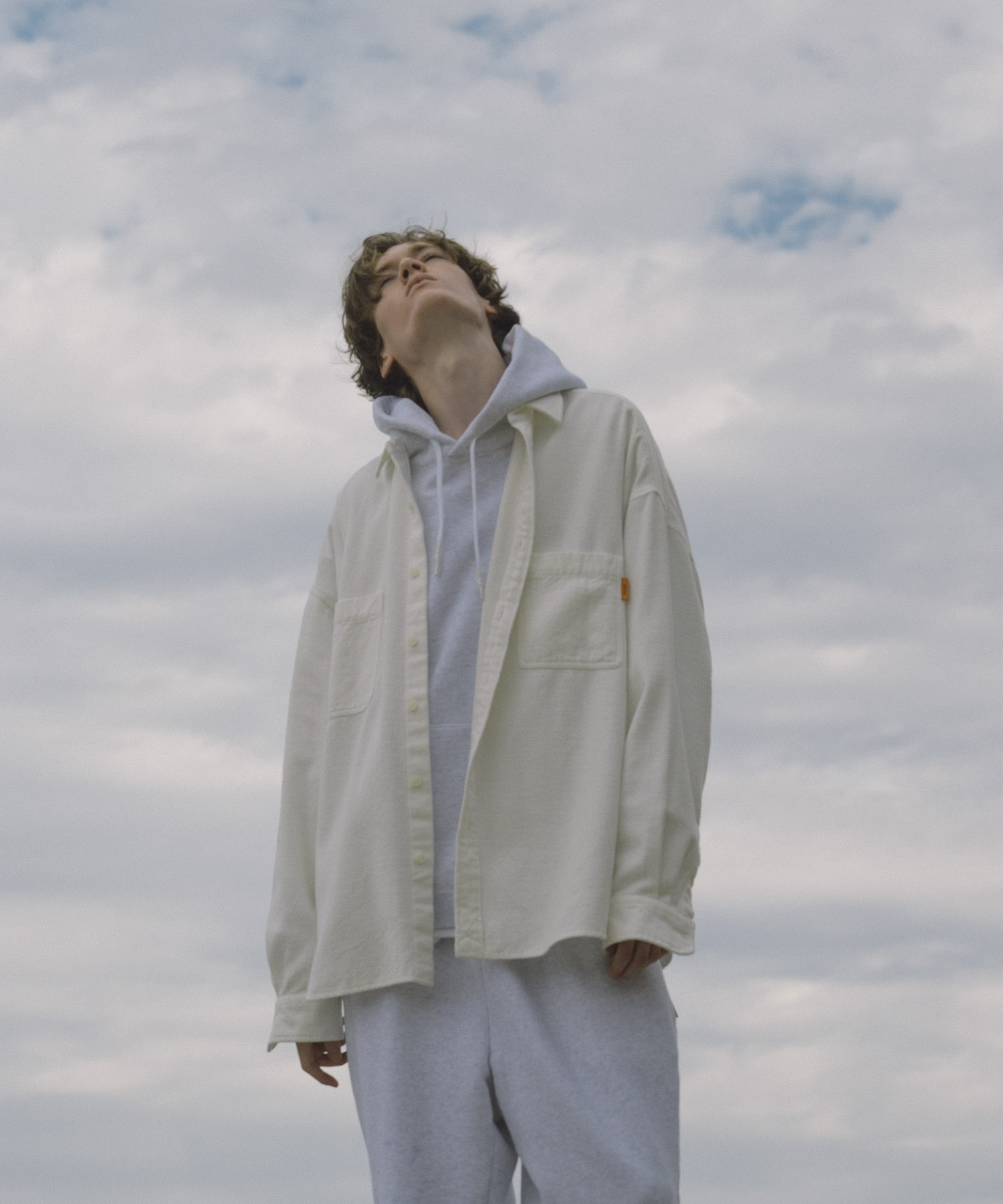 SEE SEE　BIG SHIRT  WASHED NEL WHITE M