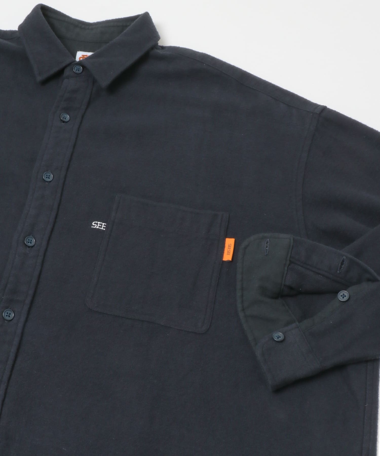 SEE SEE　BIG SHIRT  WASHED NEL NAVY M