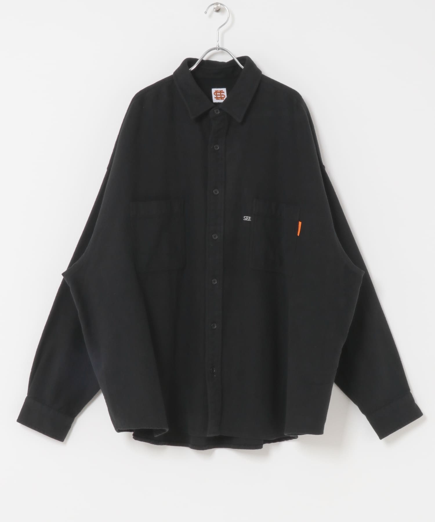 SEE SEE　BIG SHIRT  WASHED NEL BLACK M