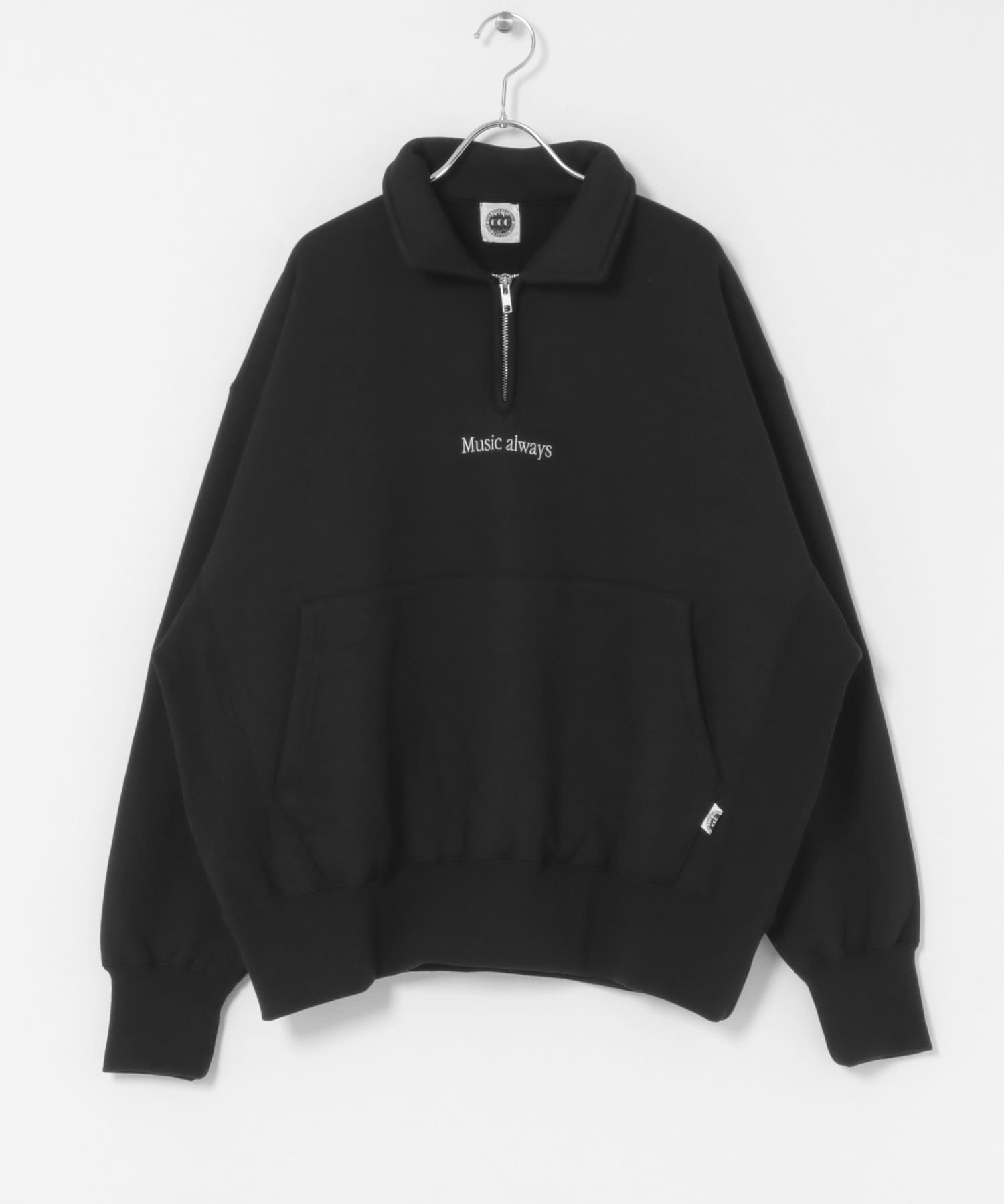 CITY COUNTRY CITY　EMB LOGO HAFE ZIP SWEAT BLACK L