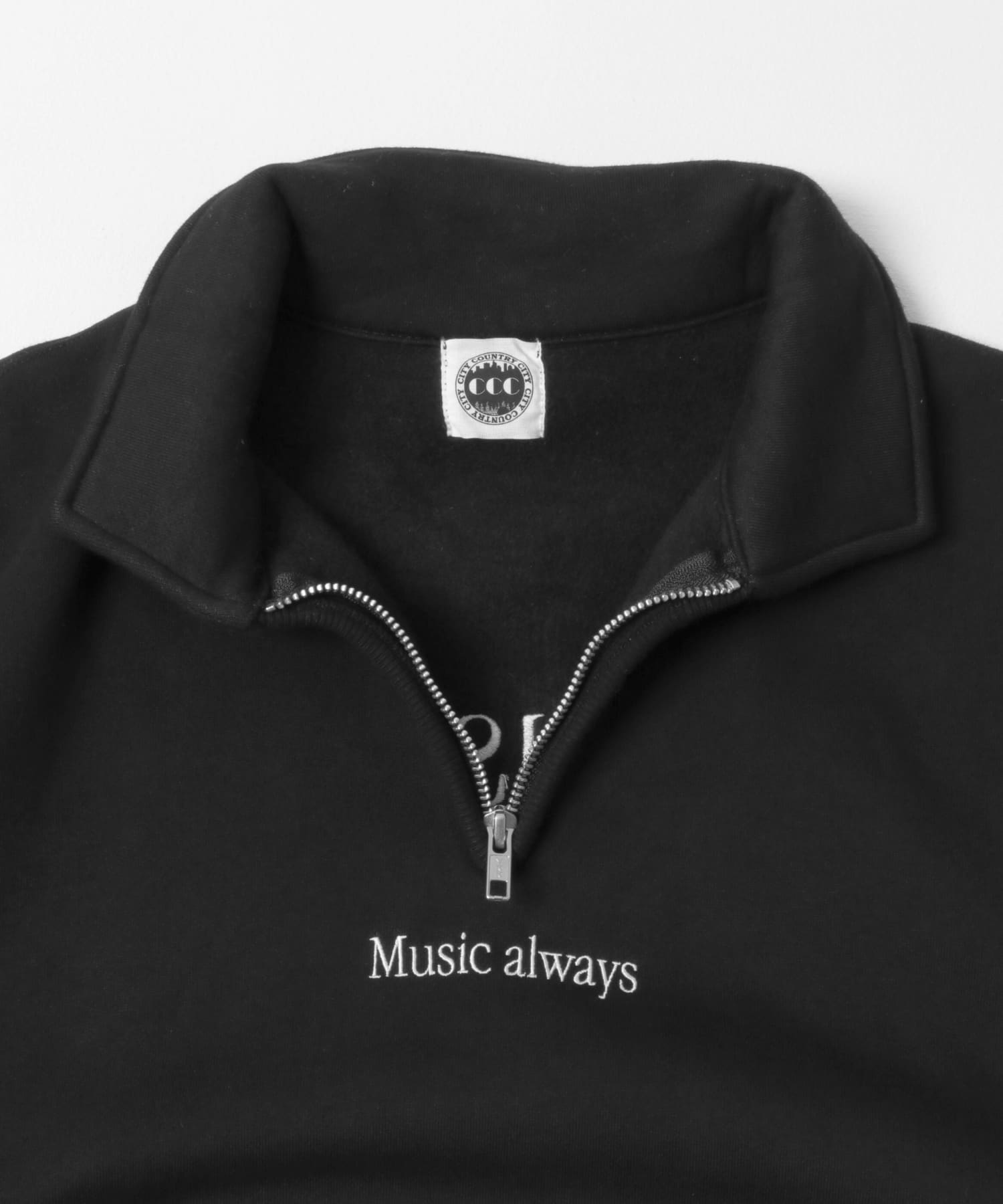 CITY COUNTRY CITY　EMB LOGO HAFE ZIP SWEAT BLACK L