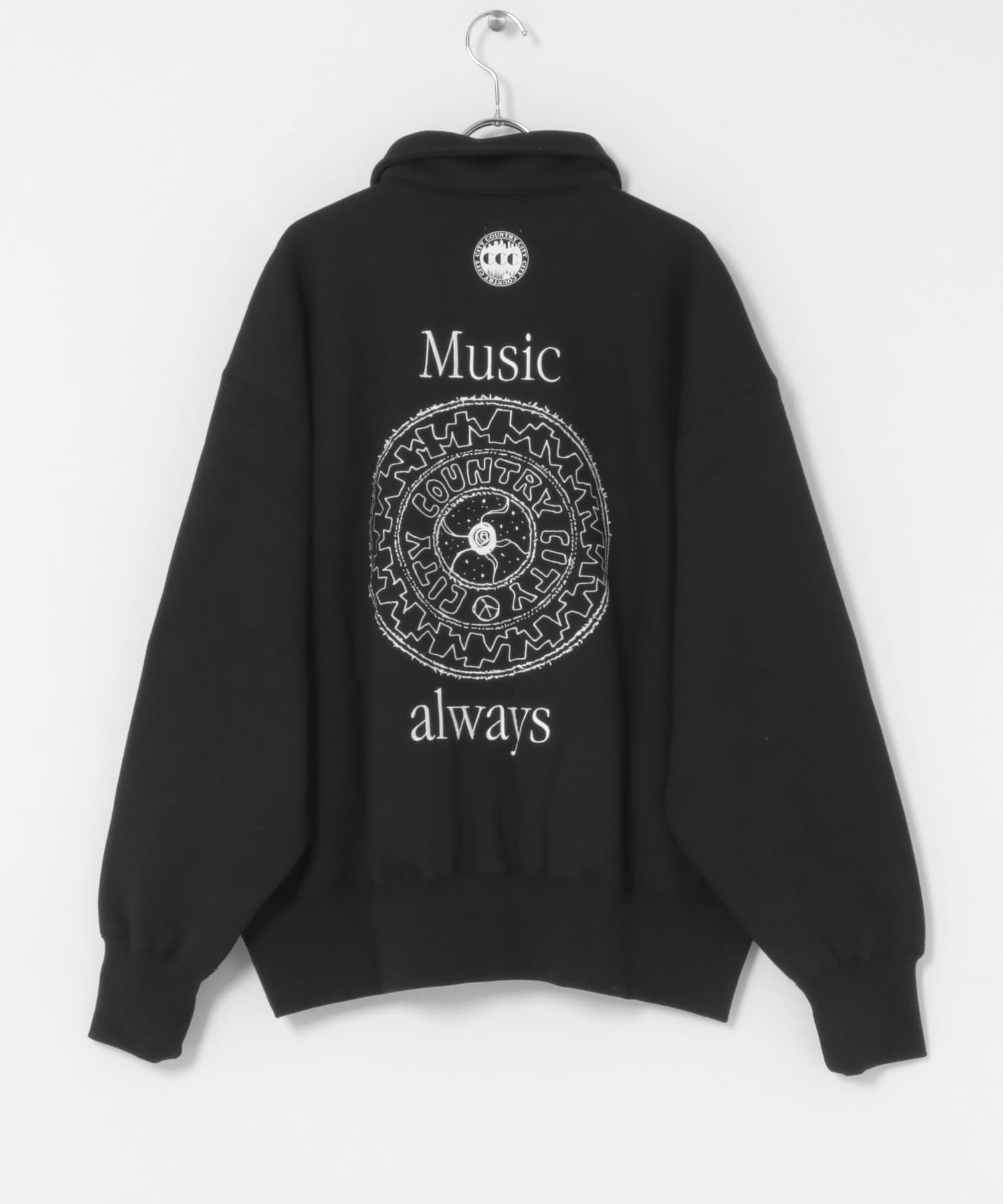 CITY COUNTRY CITY　EMB LOGO HAFE ZIP SWEAT BLACK L
