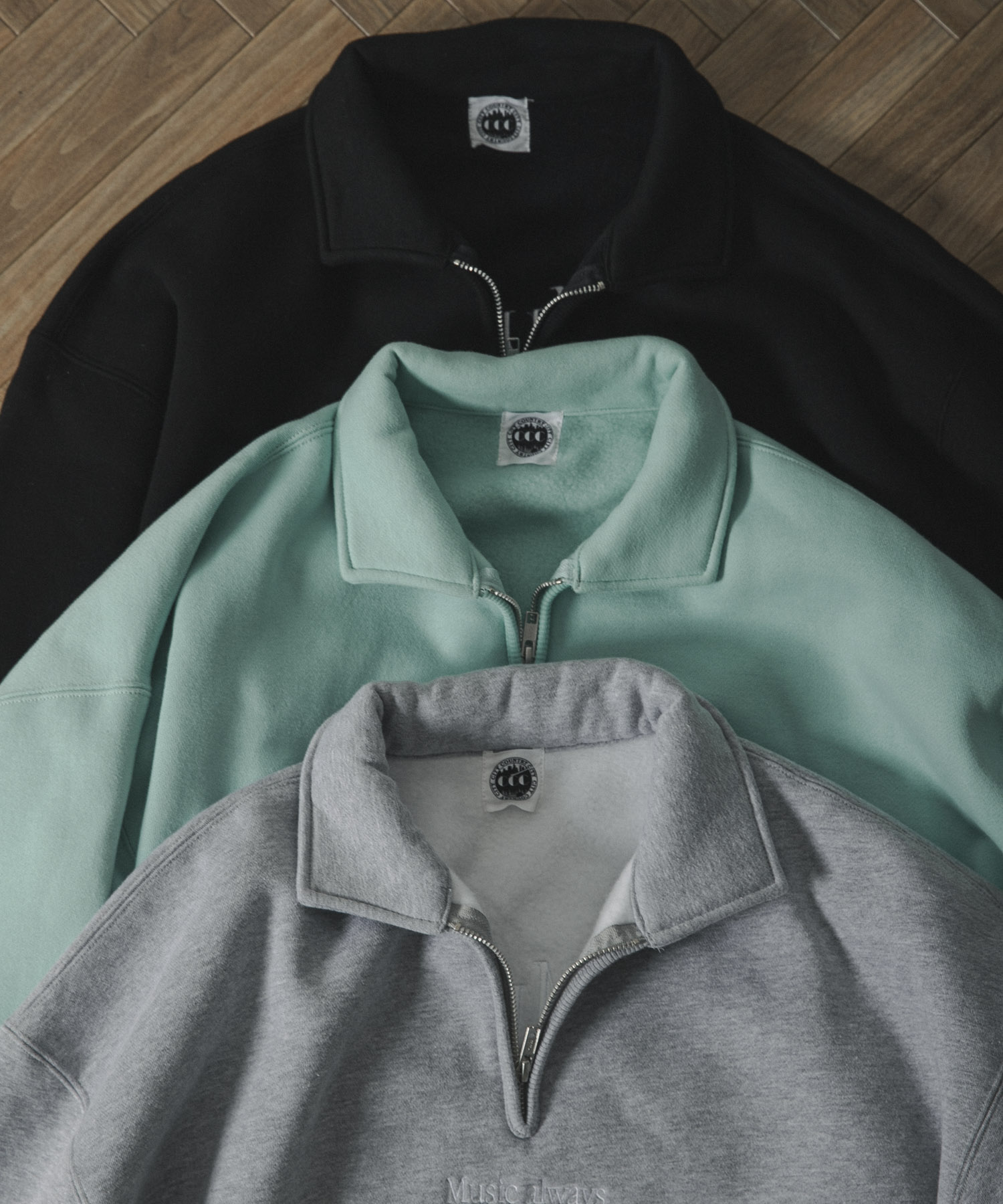 CITY COUNTRY CITY　EMB LOGO HAFE ZIP SWEAT GRAY L