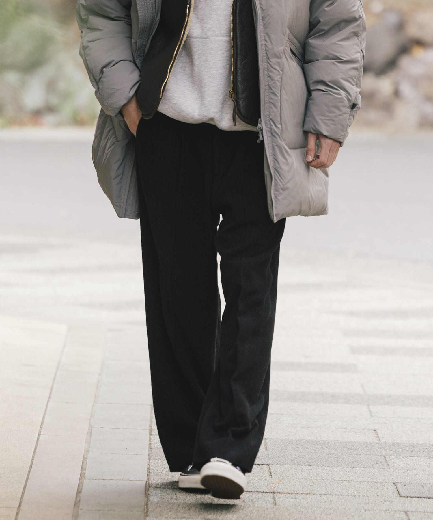 A PRESSE Silk Cashmere Tweed Wide Trousers(1 CHARCOAL): ボトム