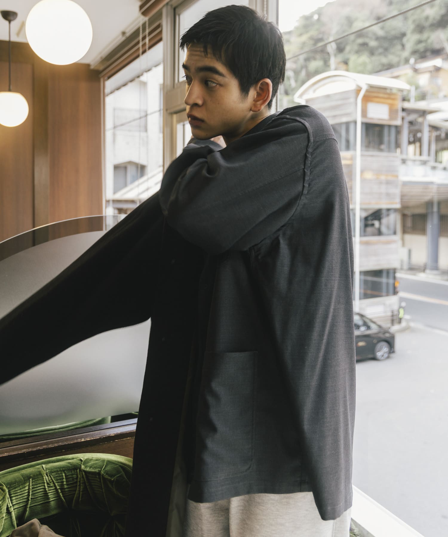 THE DAY　WOOL SILK CHORE JACKET CHARCOAL 1
