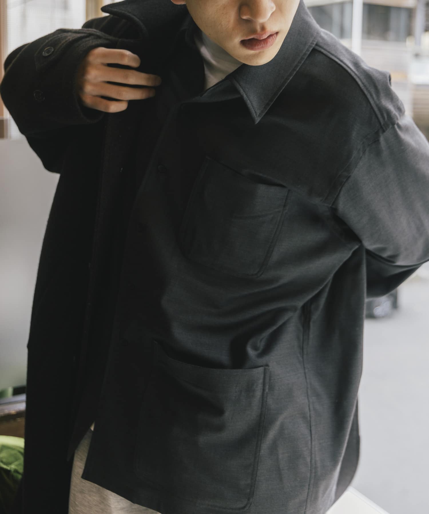 THE DAY　WOOL SILK CHORE JACKET CHARCOAL 1