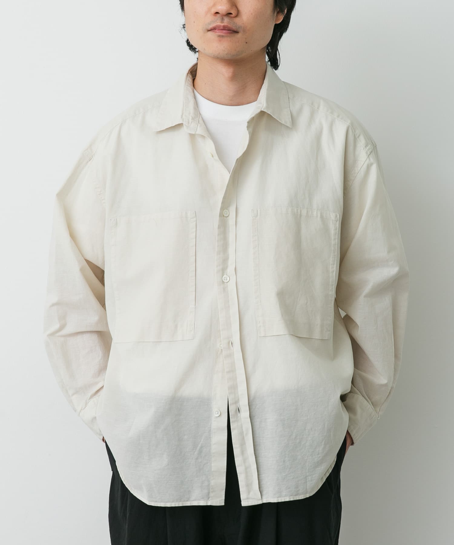 STILL BY HAND 綿ヘンプ製品染めオーバーシャツ(46 ECRU): トップス