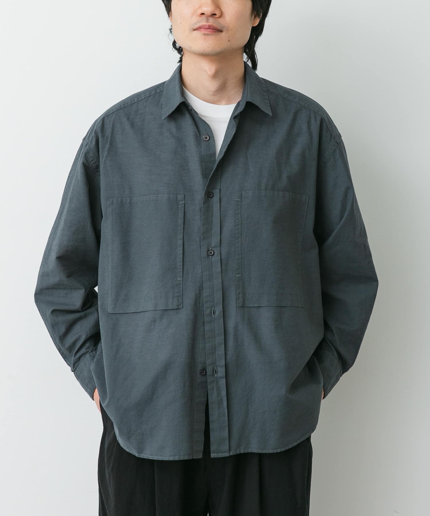 STILL BY HAND　綿ヘンプ製品染めオーバーシャツ