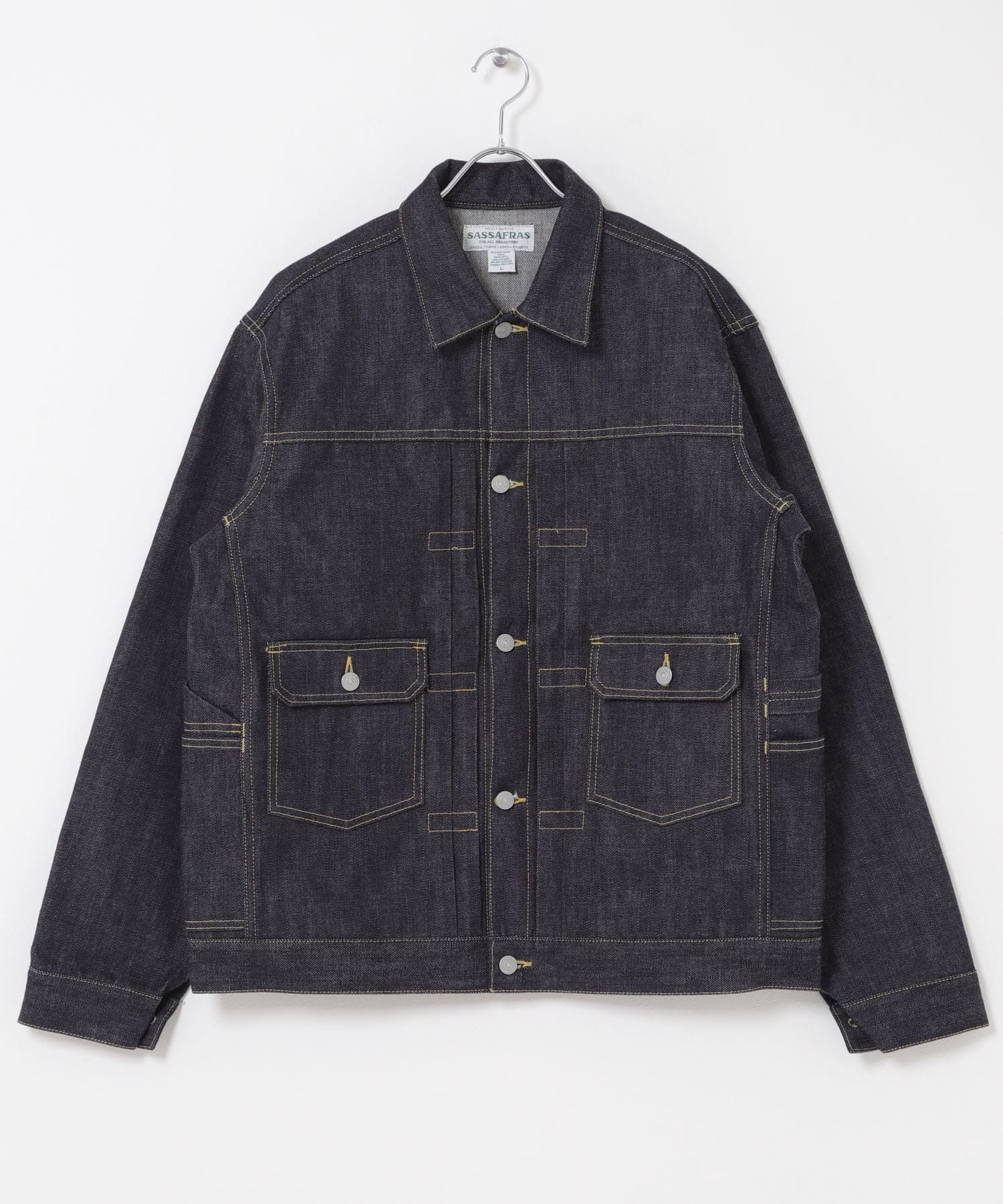 「美品」XLサイズ！SASSAFRAS ノーカラーガーデナージャケット 別注』SASSAFRAS×DOORS GARDENER R JACKET(S INDIGO): アウター｜URBAN