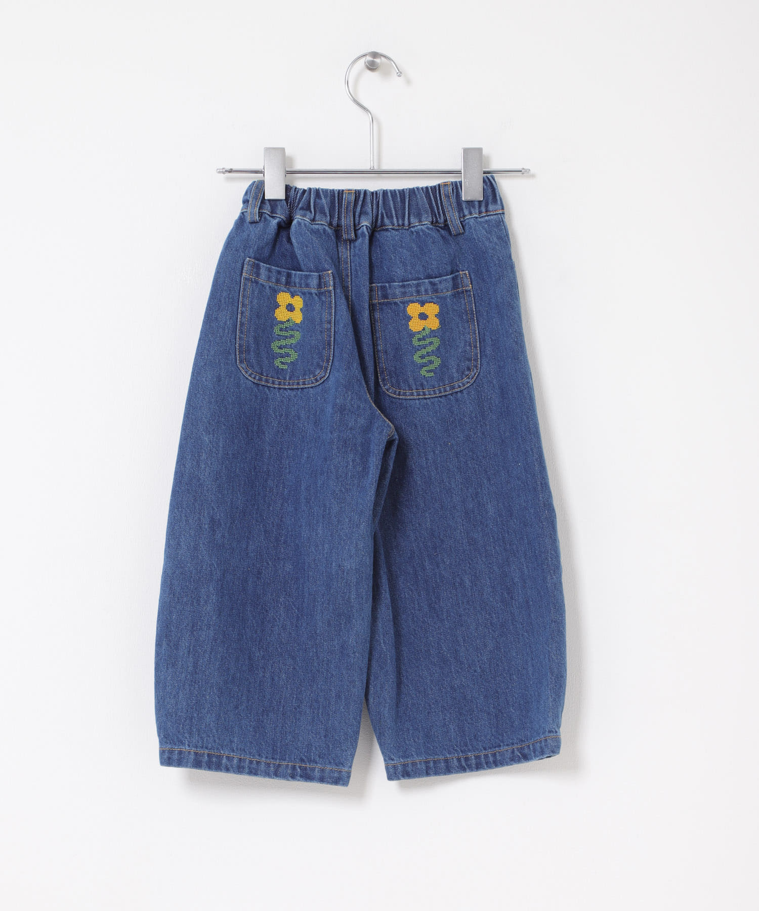 『別注カラー』Solii+Sola　CROSS STITCH DENIM(KIDS) 別注BL×YE 4-5y