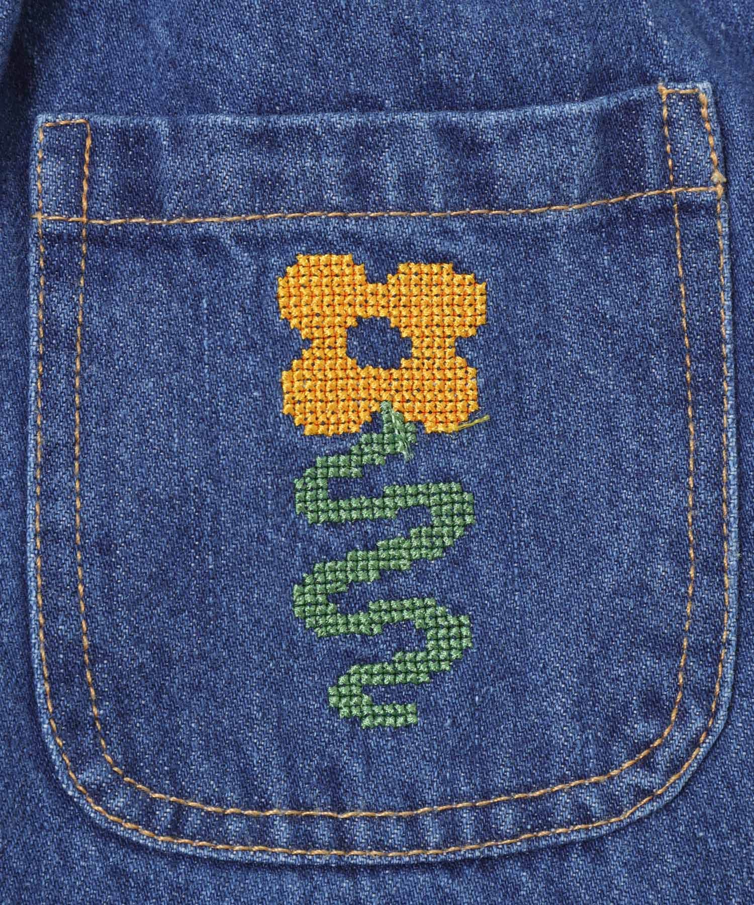 『別注カラー』Solii+Sola　CROSS STITCH DENIM(KIDS) 別注BL×YE 4-5y