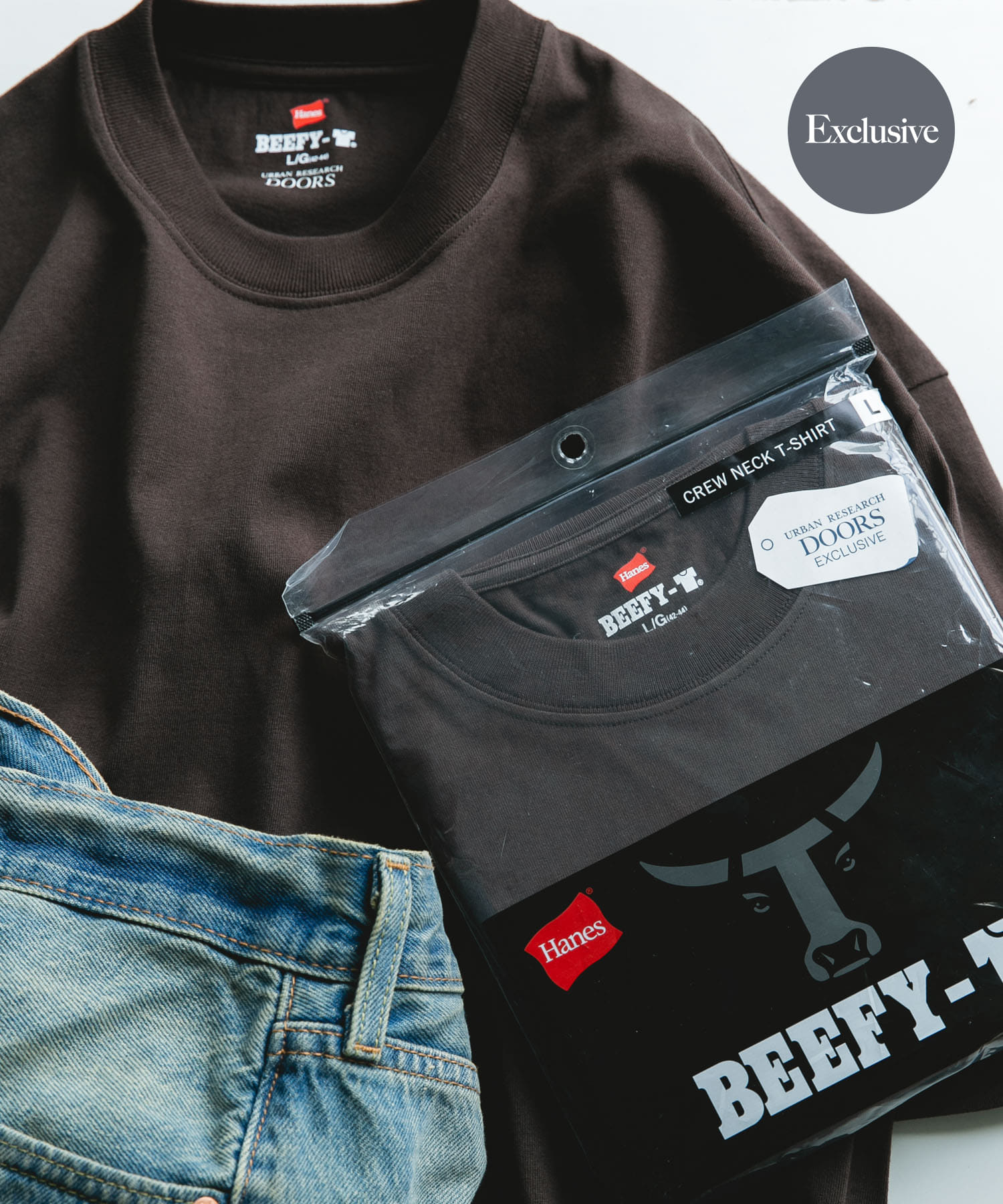 『別注』HANES×DOORS　BEEFY-T DOORS FIT SHORT-SLEEVE ブラウン M