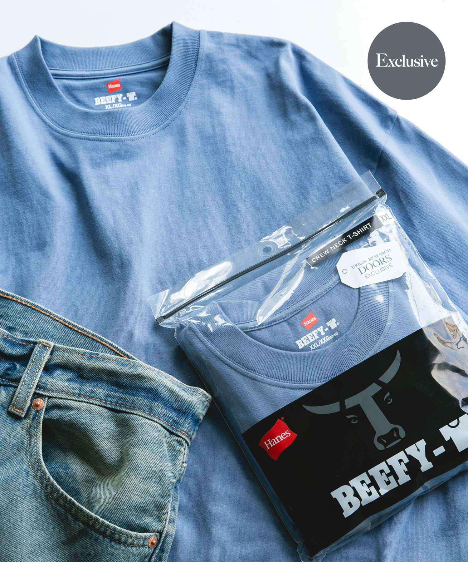 『別注』HANES×DOORS　BEEFY-T DOORS FIT SHORT-SLEEVE インディゴ M