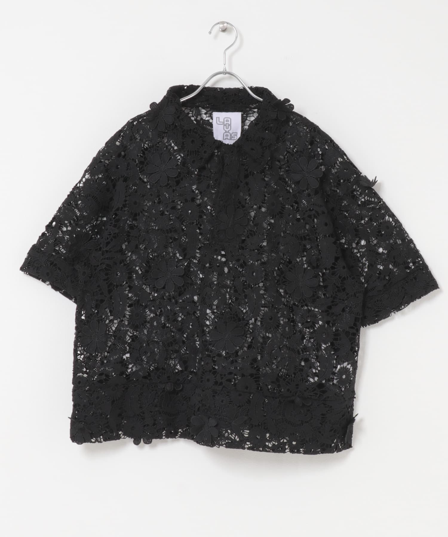 LAYAS　LACE SKIPPER SHORT-SLEEVE PULLOVER BLACK One