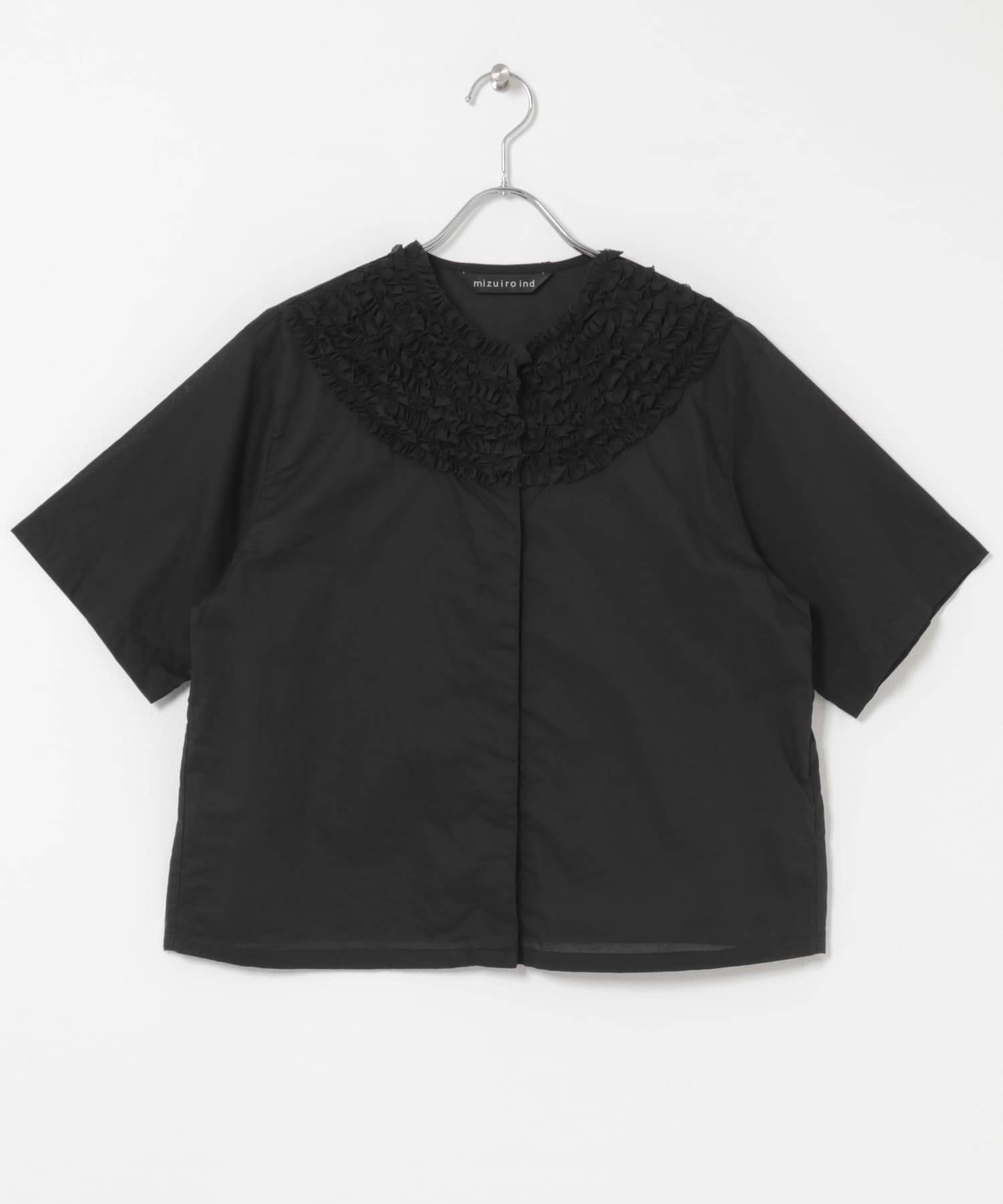 mizuiro-ind　FRILL CREW NECK SHIRTS BLACK One
