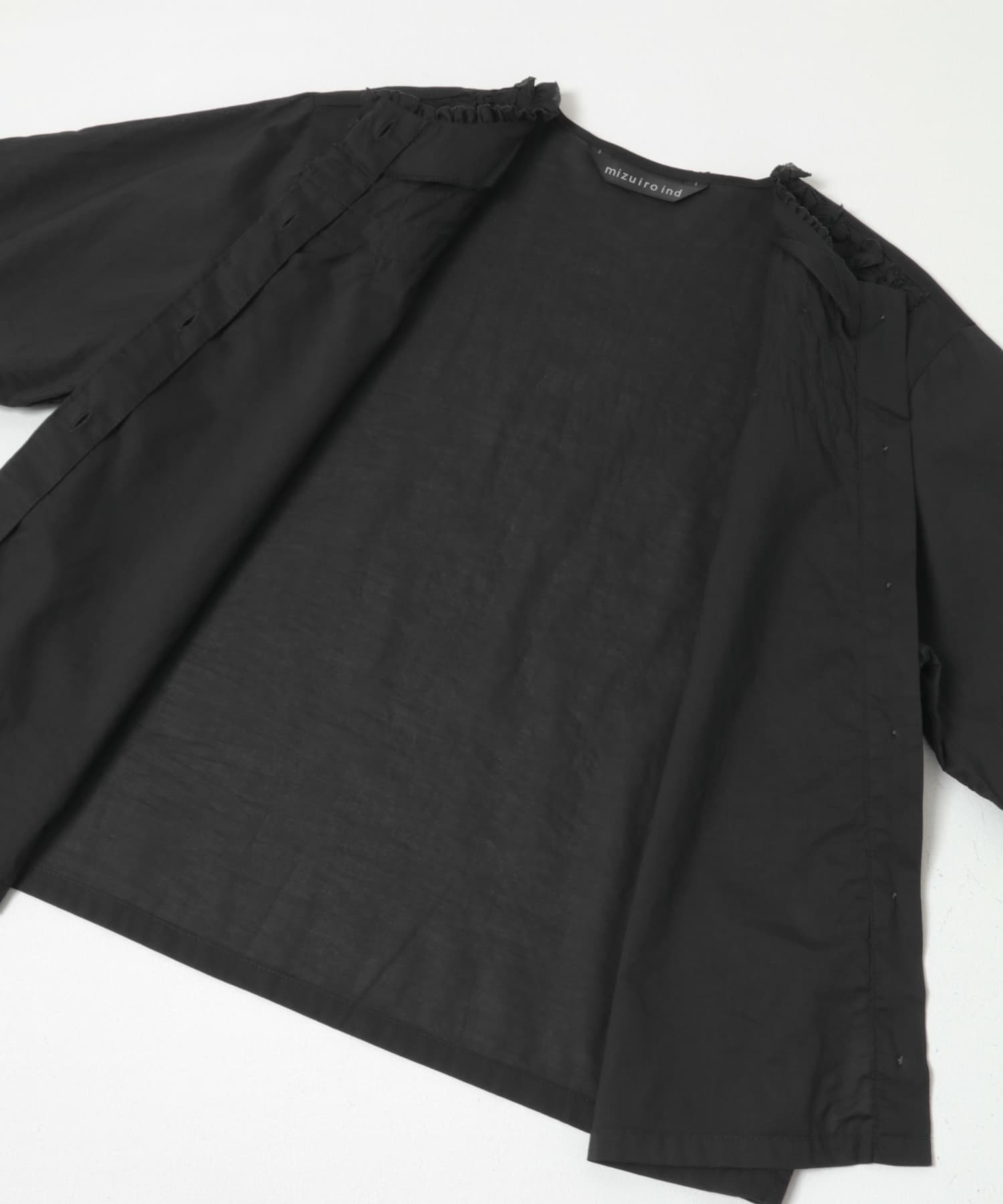 mizuiro-ind　FRILL CREW NECK SHIRTS BLACK One