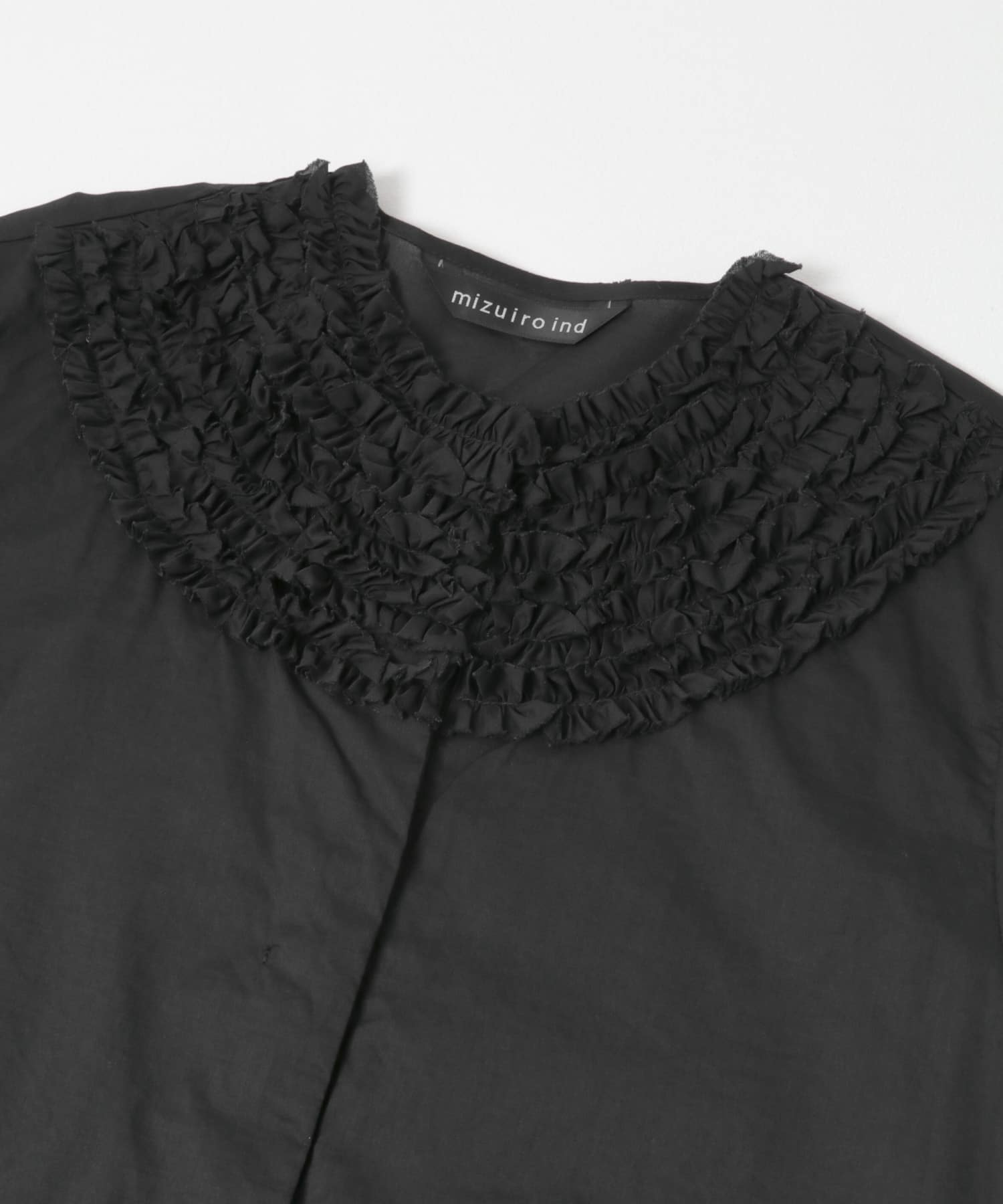 mizuiro-ind　FRILL CREW NECK SHIRTS BLACK One