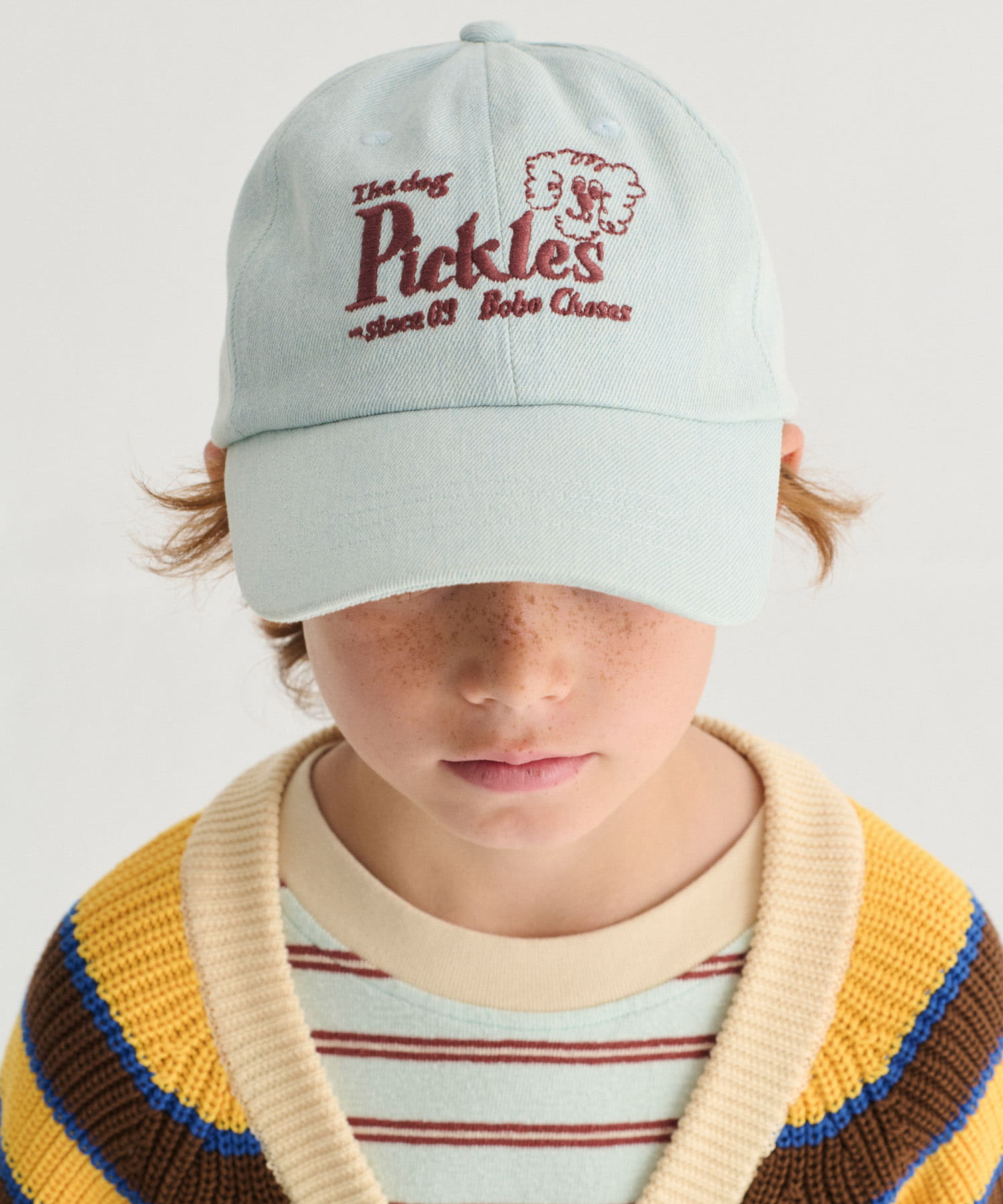 BOBO CHOSES PICKLES THE DOG DENIM CAP (KIDS)(One BLUE): キッズ