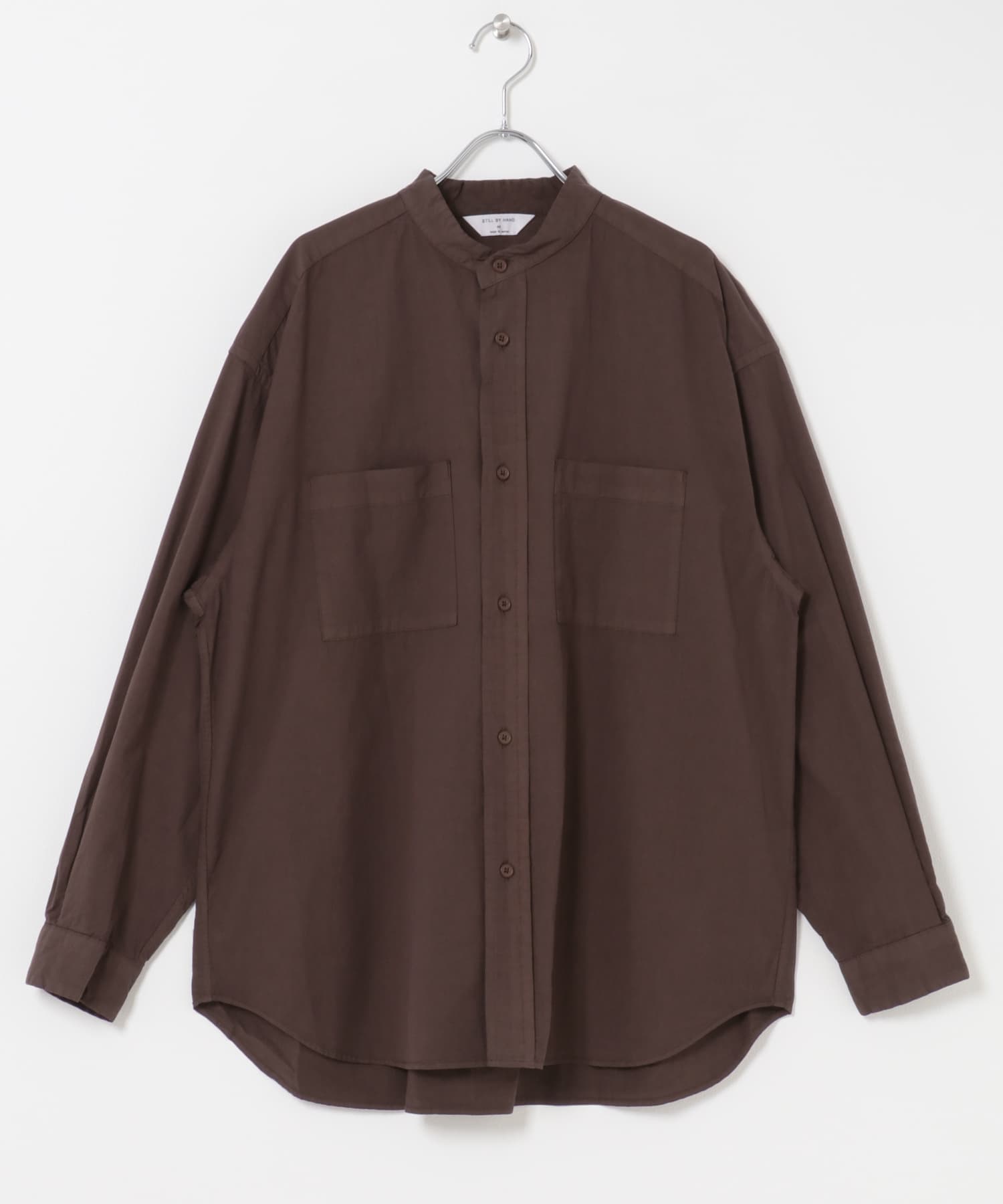 STILL BY HAND　GARMENTDYE BANDCOLLAR SHIRTS BROWN 46