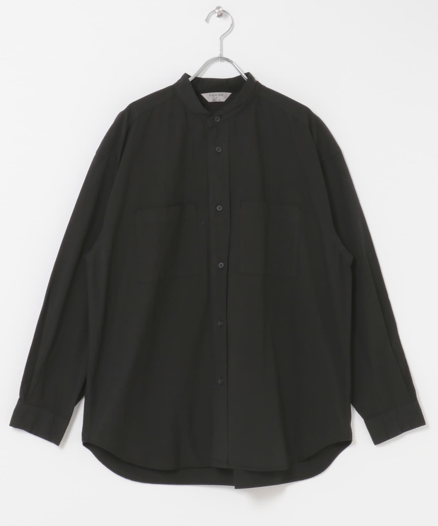 STILL BY HAND　GARMENTDYE BANDCOLLAR SHIRTS INK BLACK 46
