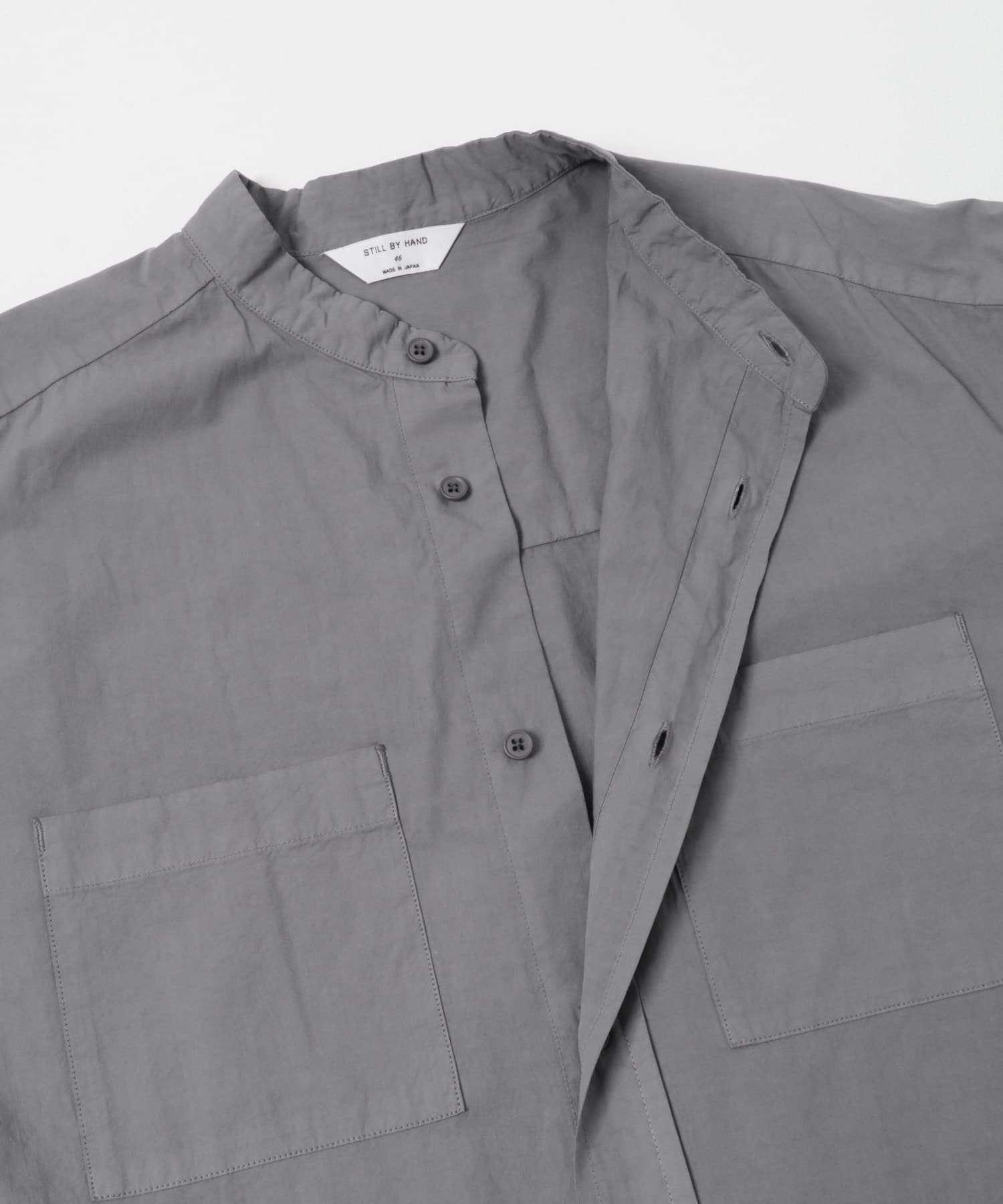 STILL BY HAND　GARMENTDYE BANDCOLLAR SHIRTS SLATE GREY 46