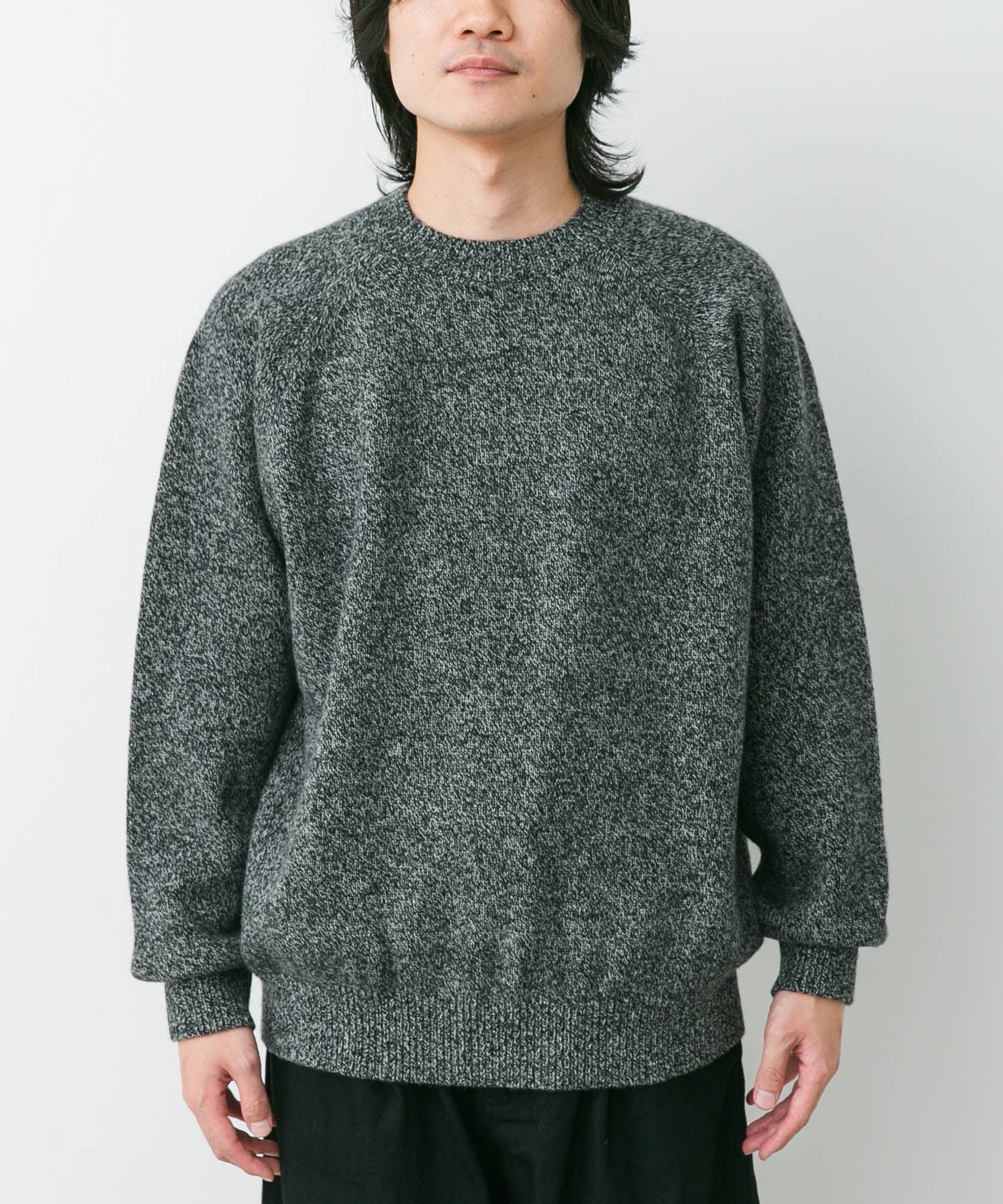 YOKO SAKAMOTO RAGLAN CREW NECK KNIT(M BLACK): トップス｜URBAN