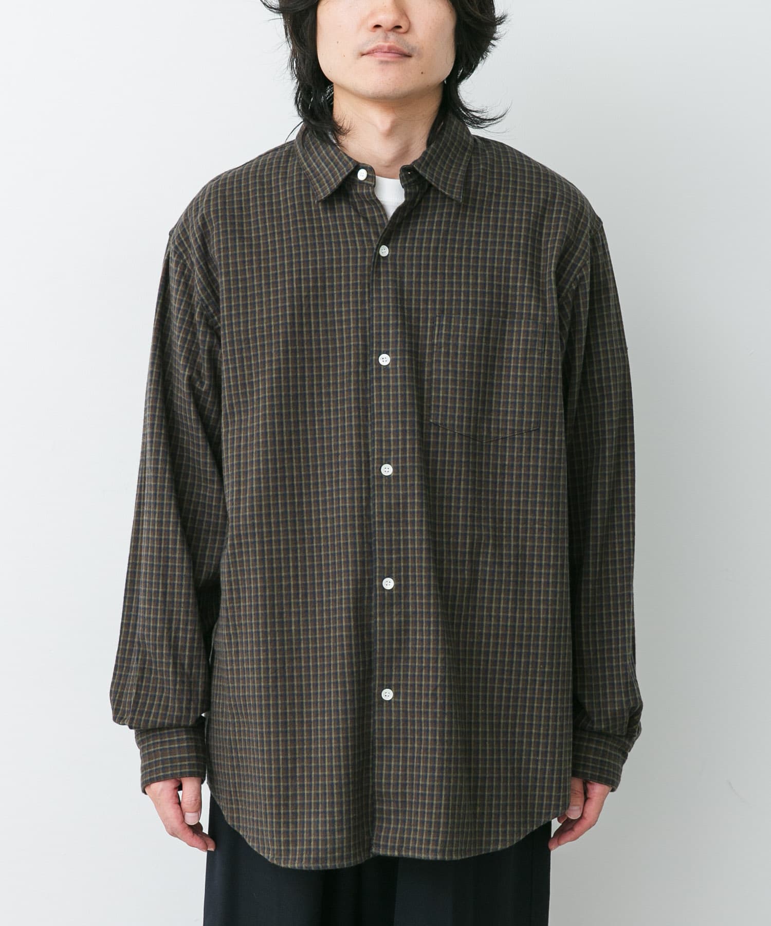 awasa　レギュラーコットンネルシャツ