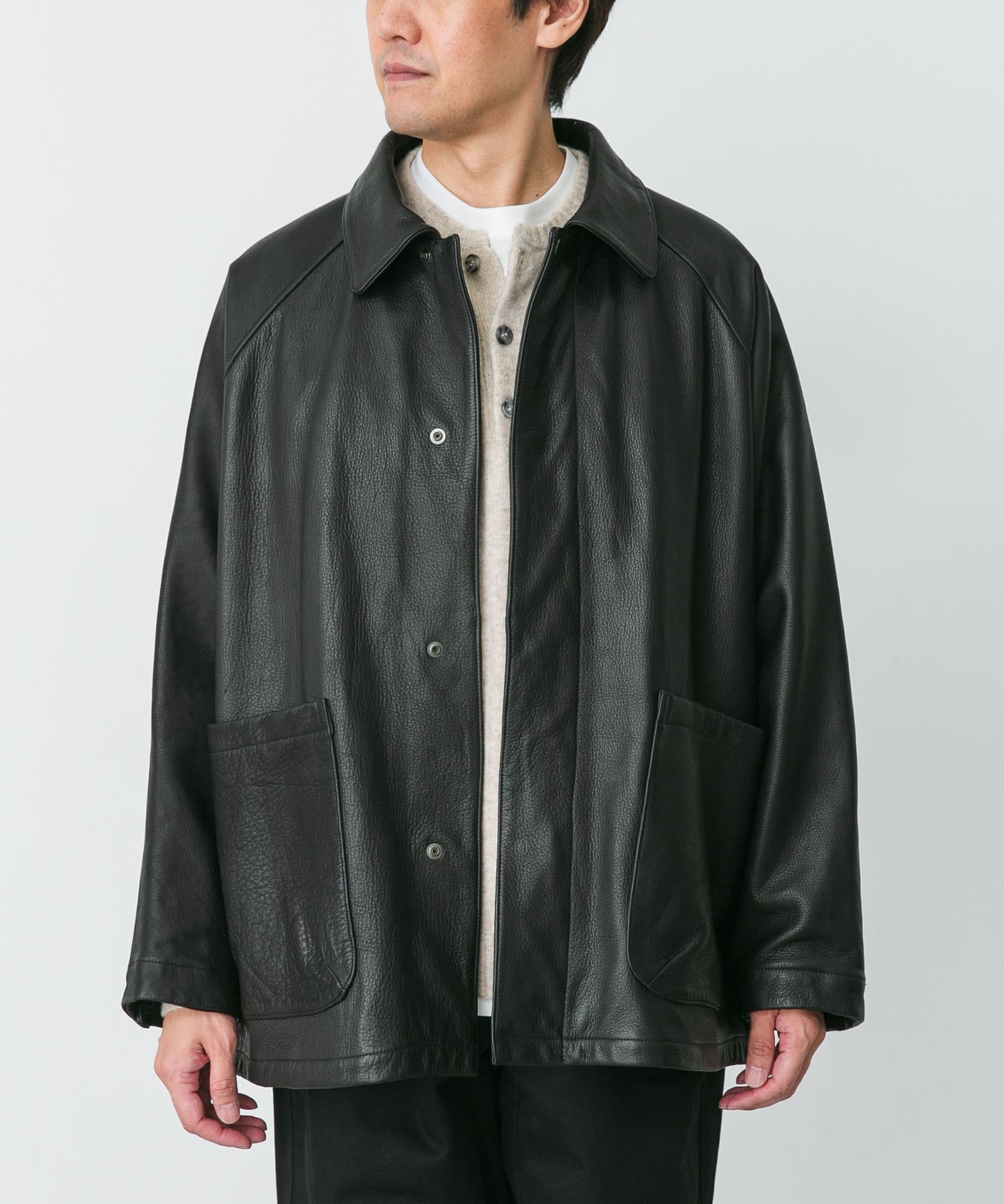 STILL BY HAND LEATHER HALF COAT(46 BLACK): アウター｜URBAN