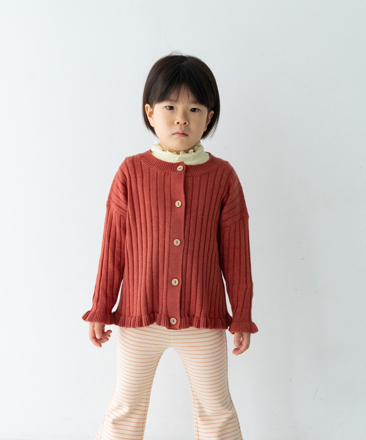 Solii+Sola　KNIT FRILL CARDIGAN(KIDS) RUST 106cm