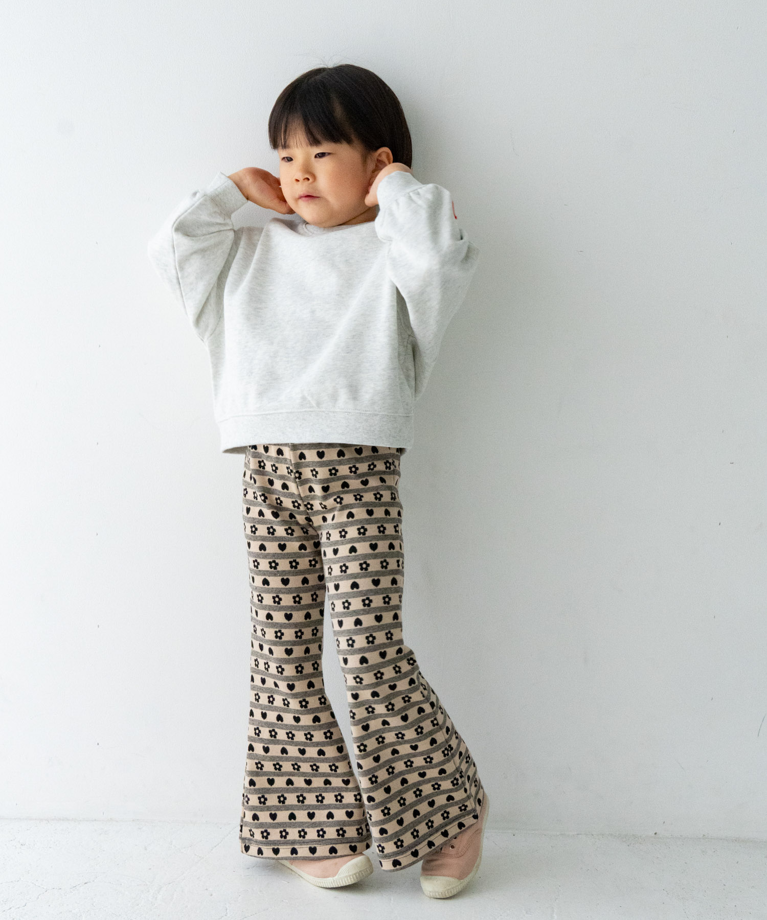 Solii+Sola　FLOWER HEART PANTS(KIDS) BEIGEBLACK 106cm