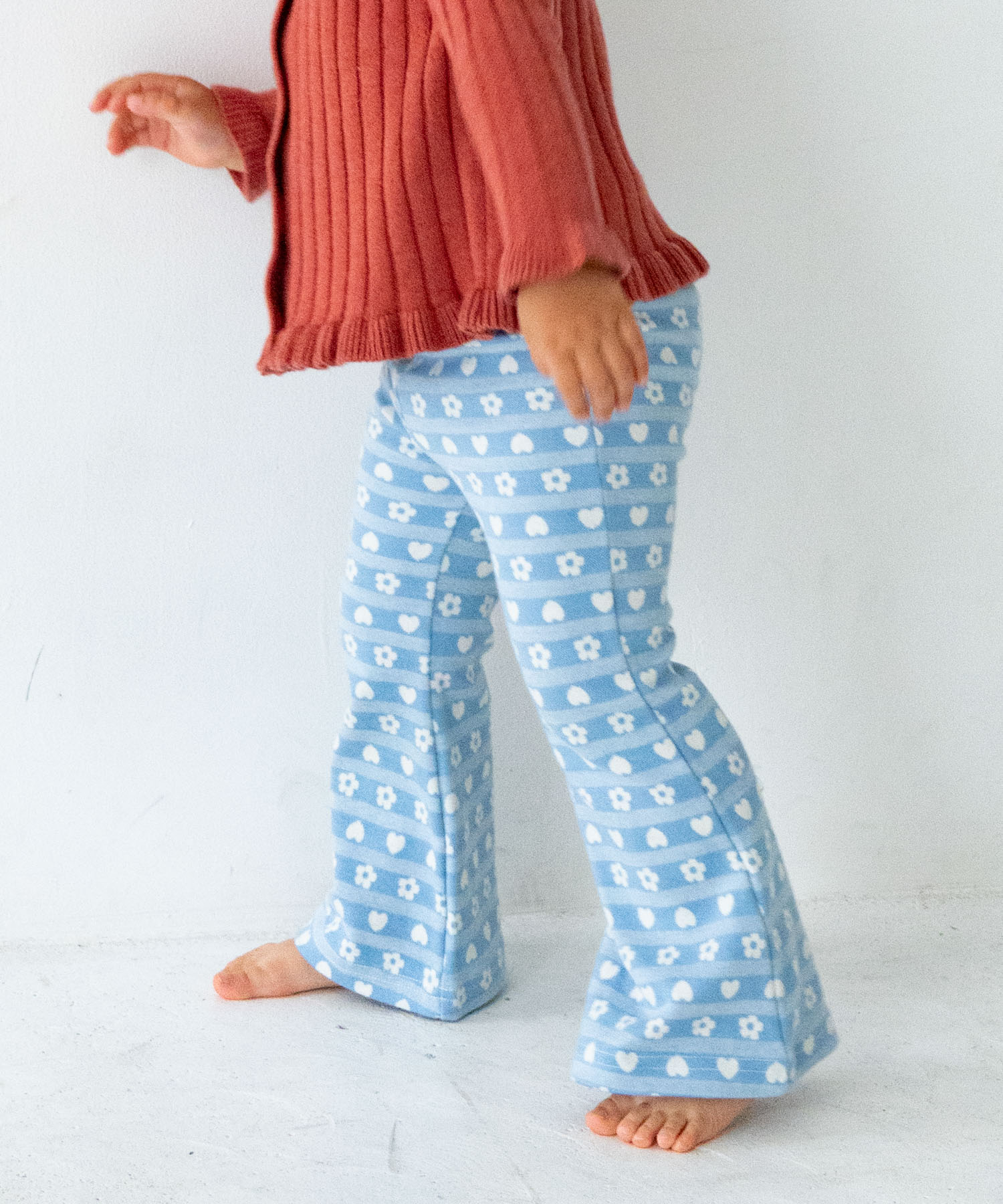 Solii+Sola　FLOWER HEART PANTS(KIDS) BLUE-IVORY 106cm