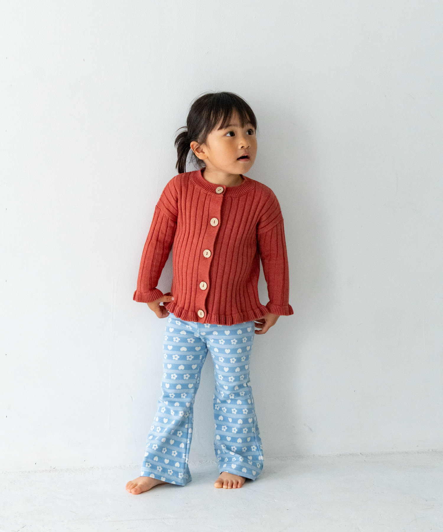 Solii+Sola　FLOWER HEART PANTS(KIDS) BLUE-IVORY 106cm