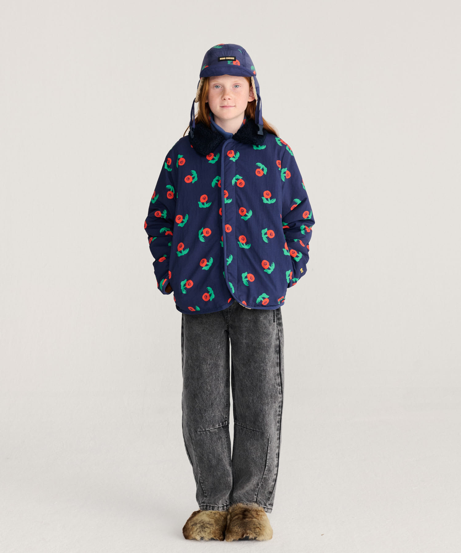 BOBO CHOSES 花柄アウター BOBO CHOSES STAMP BLOOM REVERSIBLE JACKET(KIDS)(6-7y NAVY): キッズ