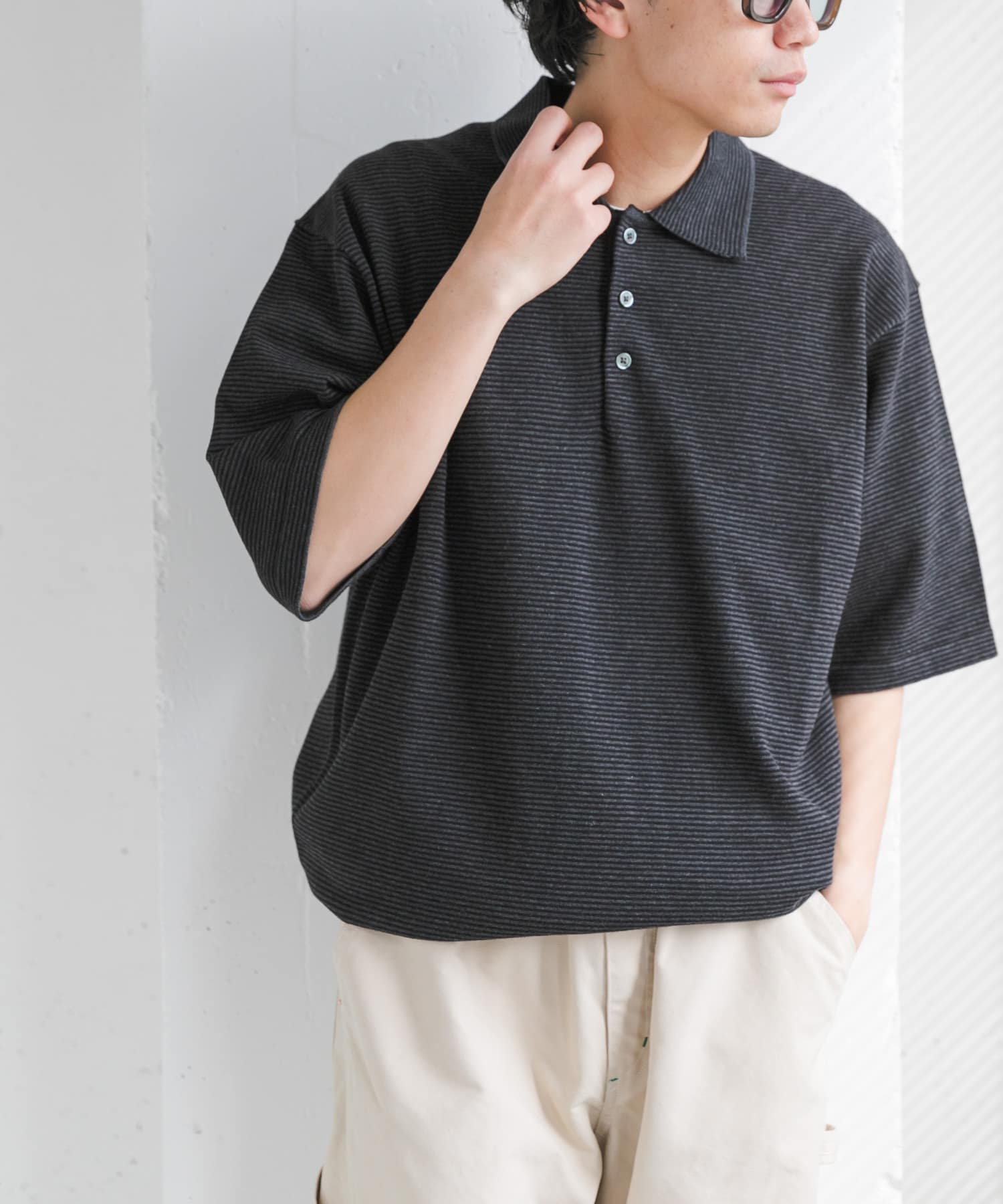 FORK&SPOON　ボーダーショートスリーブニットポロ
