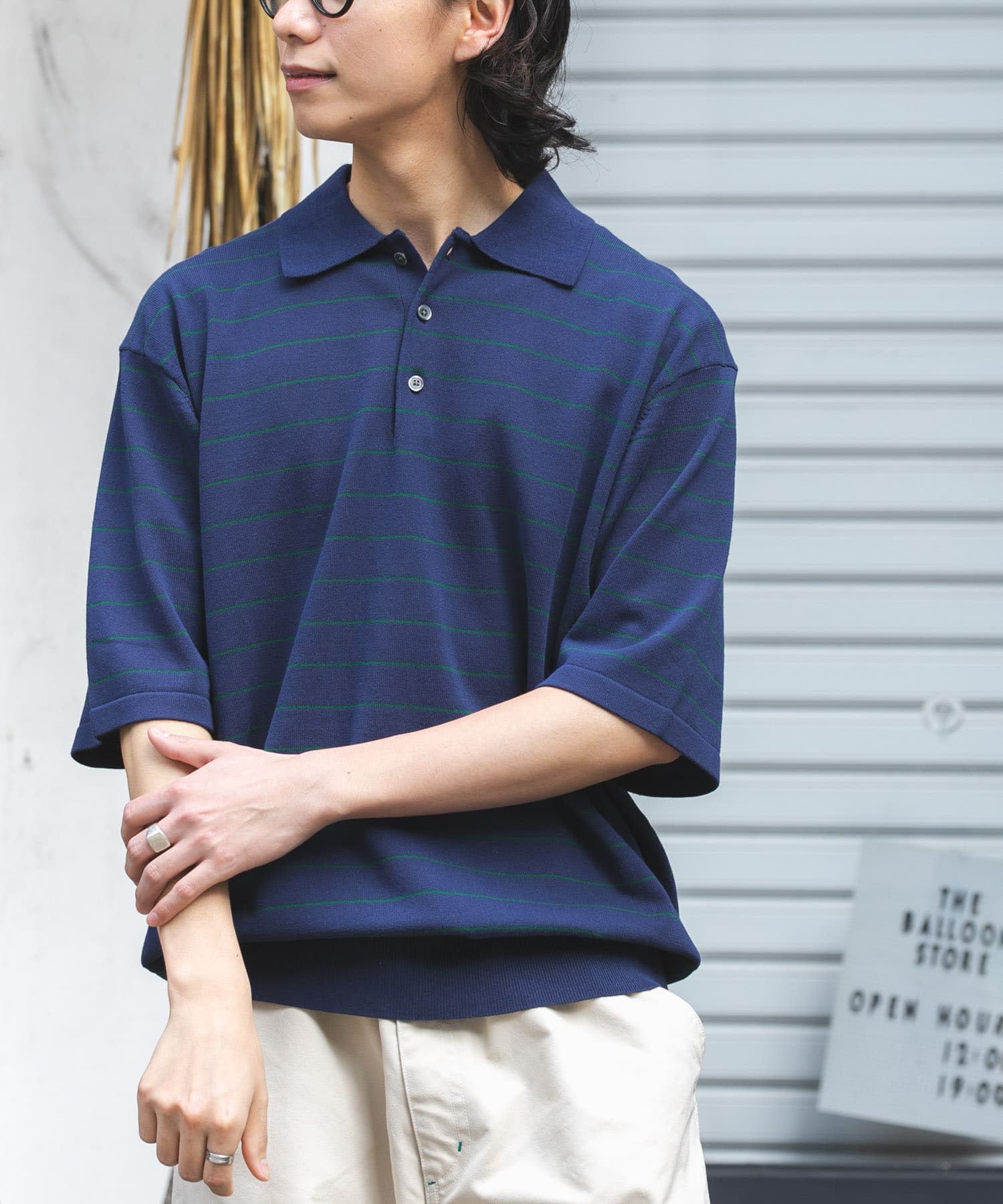 FORK&SPOON ボーダーショートスリーブニットポロ(4 CCLxBLK): トップス