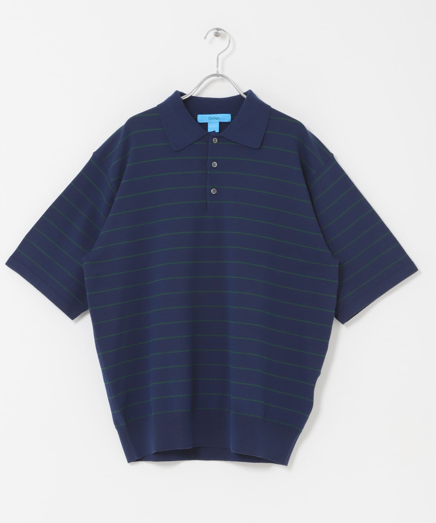 FORK&SPOON　ボーダーショートスリーブニットポロ NVYｘGRN 4