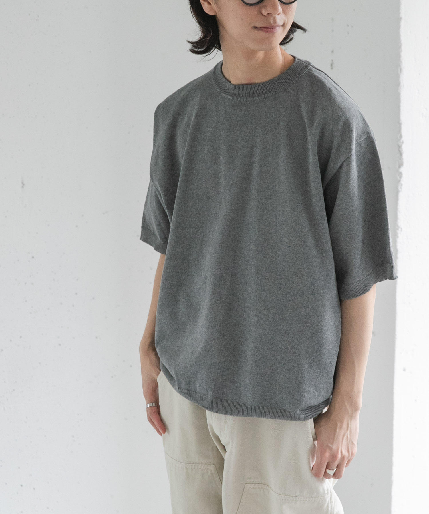 FORK&SPOON　クルーネックニットTシャツ