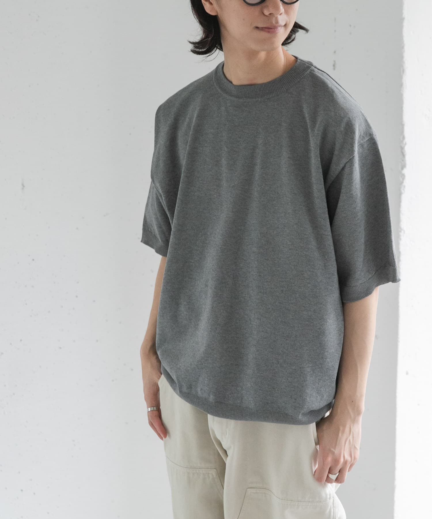 FORK&SPOON　クルーネックニットTシャツ
