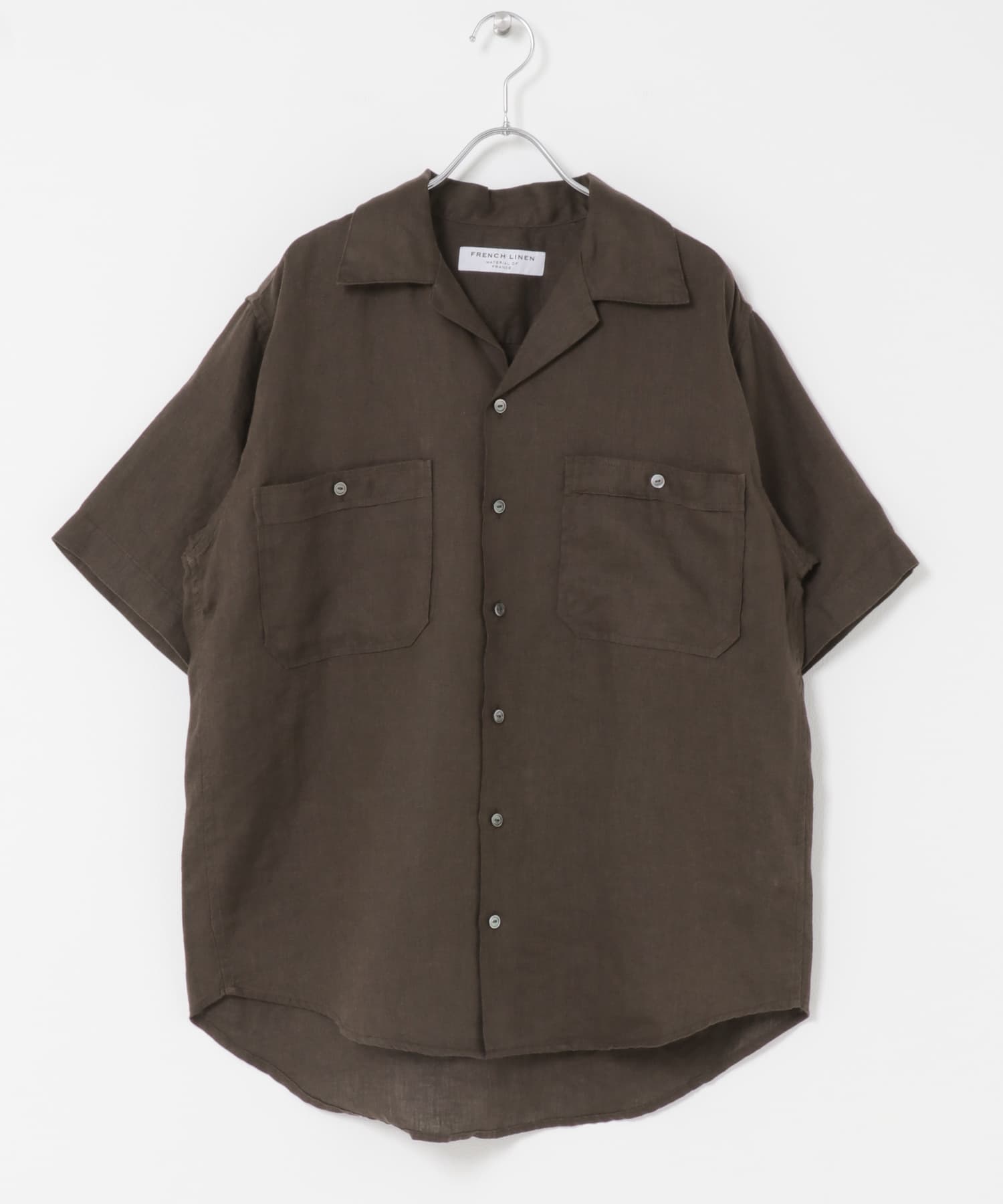 FORK&SPOON　フレンチリネンオープンカラーショートスリーブシャツ BROWN 4